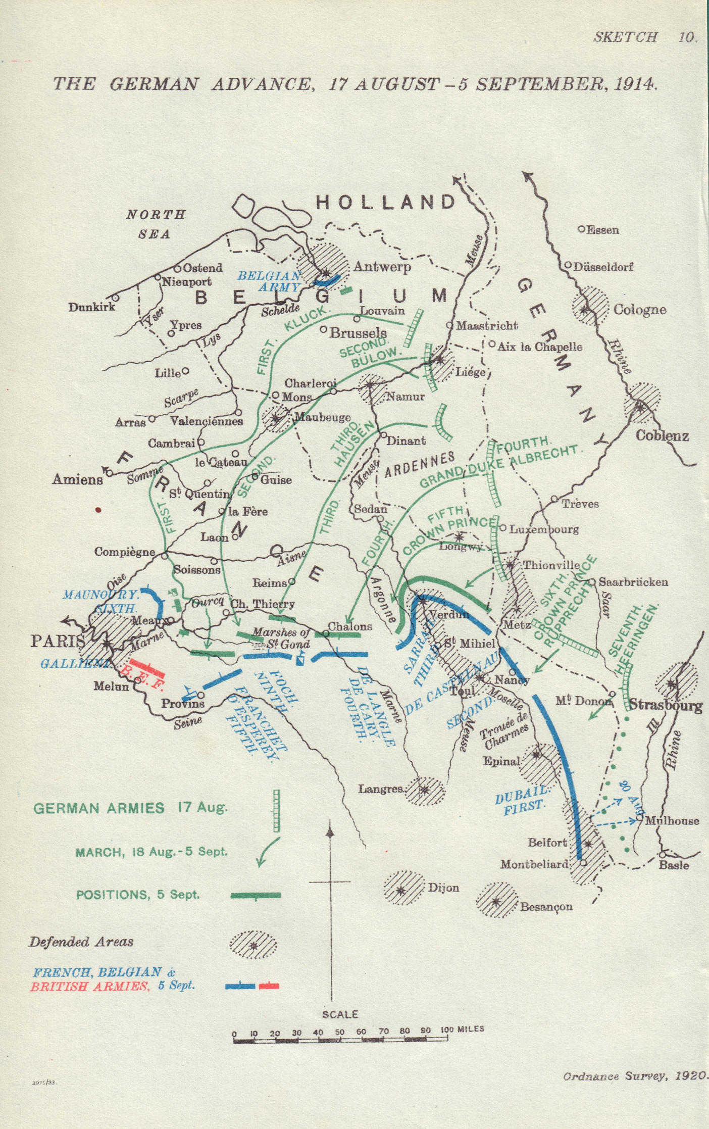 German Advance, 17 August-5 September 1914. Western Front. WW1. 1933 ...