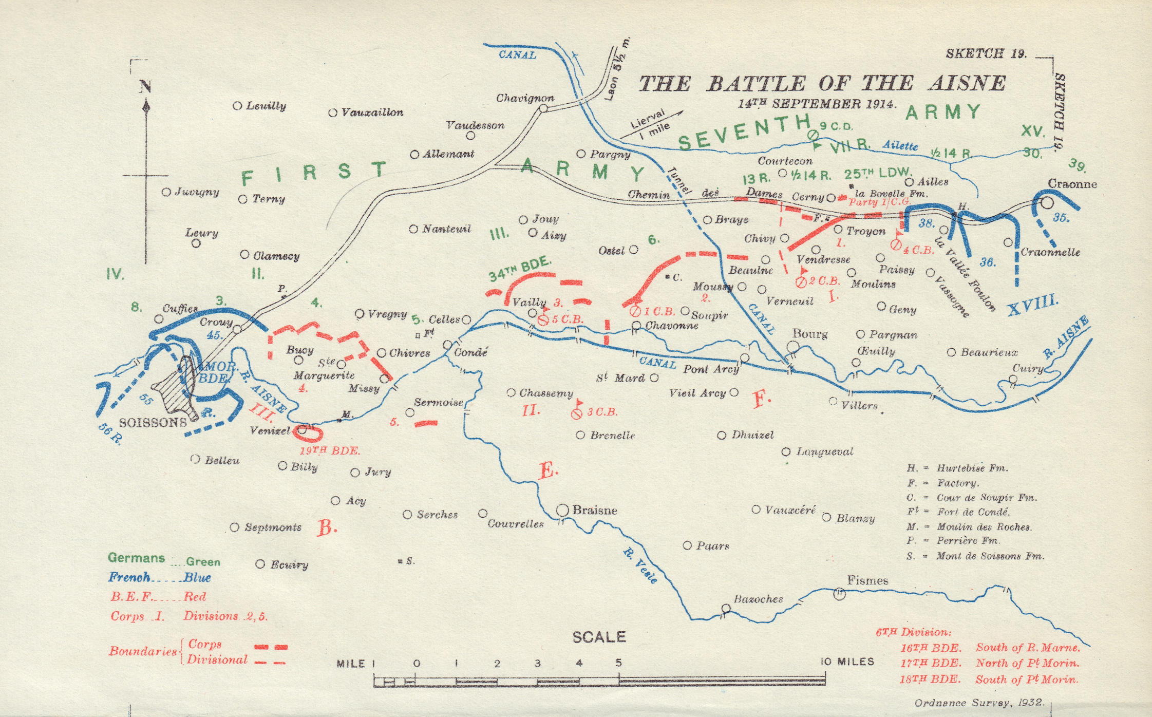 Associate Product The Battle of the Aisne 14th September 1914. First World War. 1933 old map
