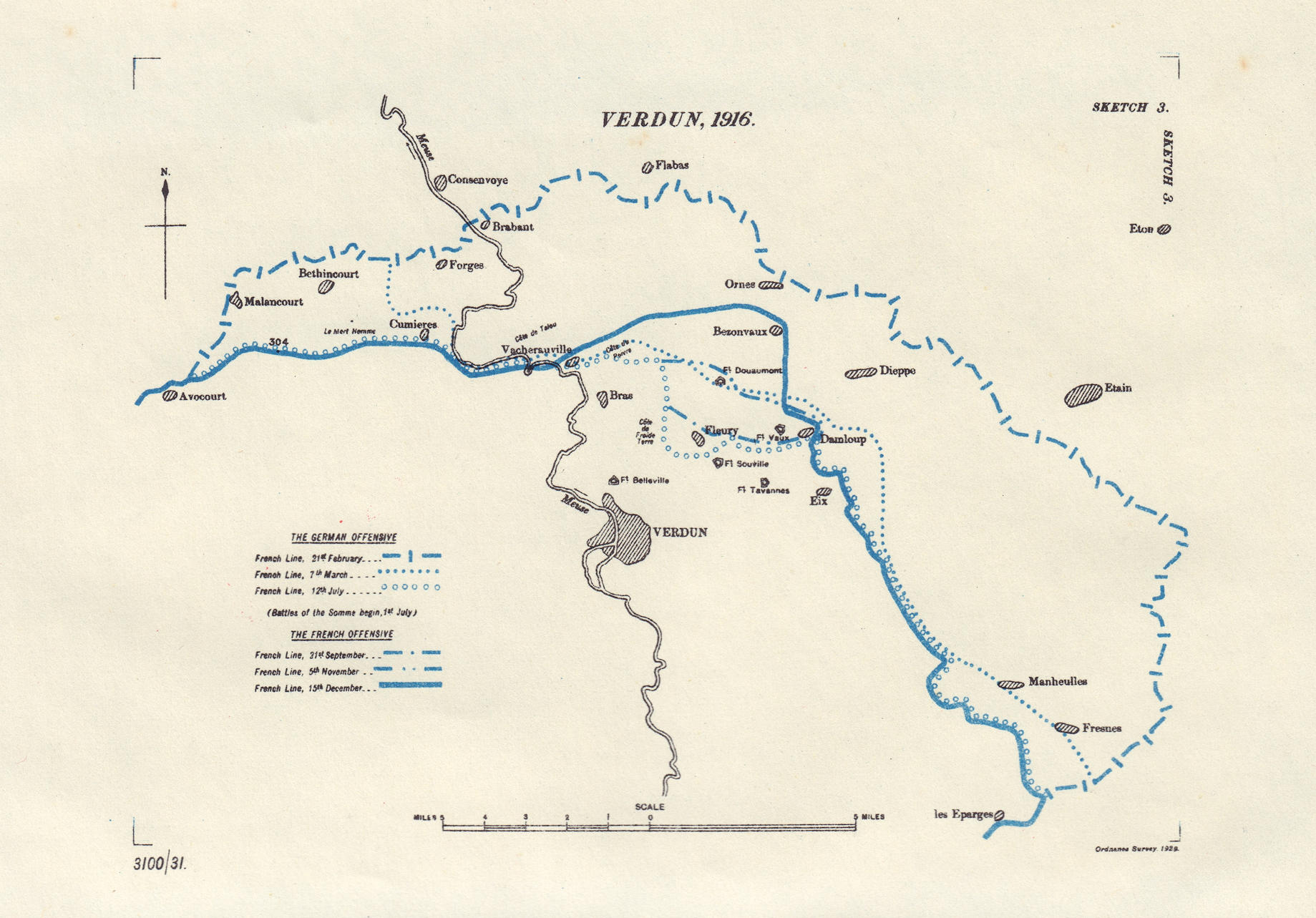 Battle of Verdun, 1916. First World War. 1932 old vintage map plan chart