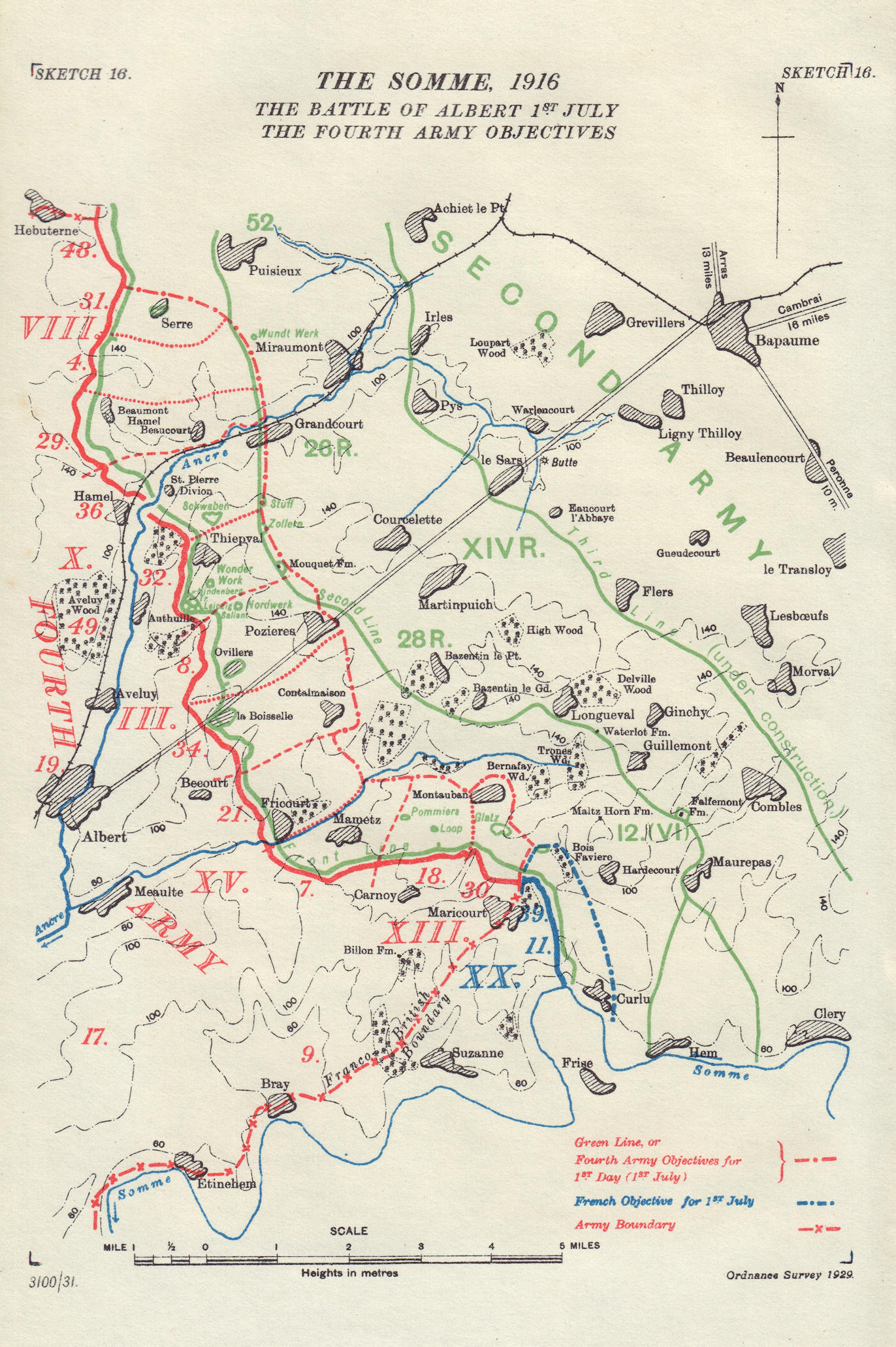 Somme, 1916. Battle of Albert 1st July, 4th Army Objectives. Trenches ...