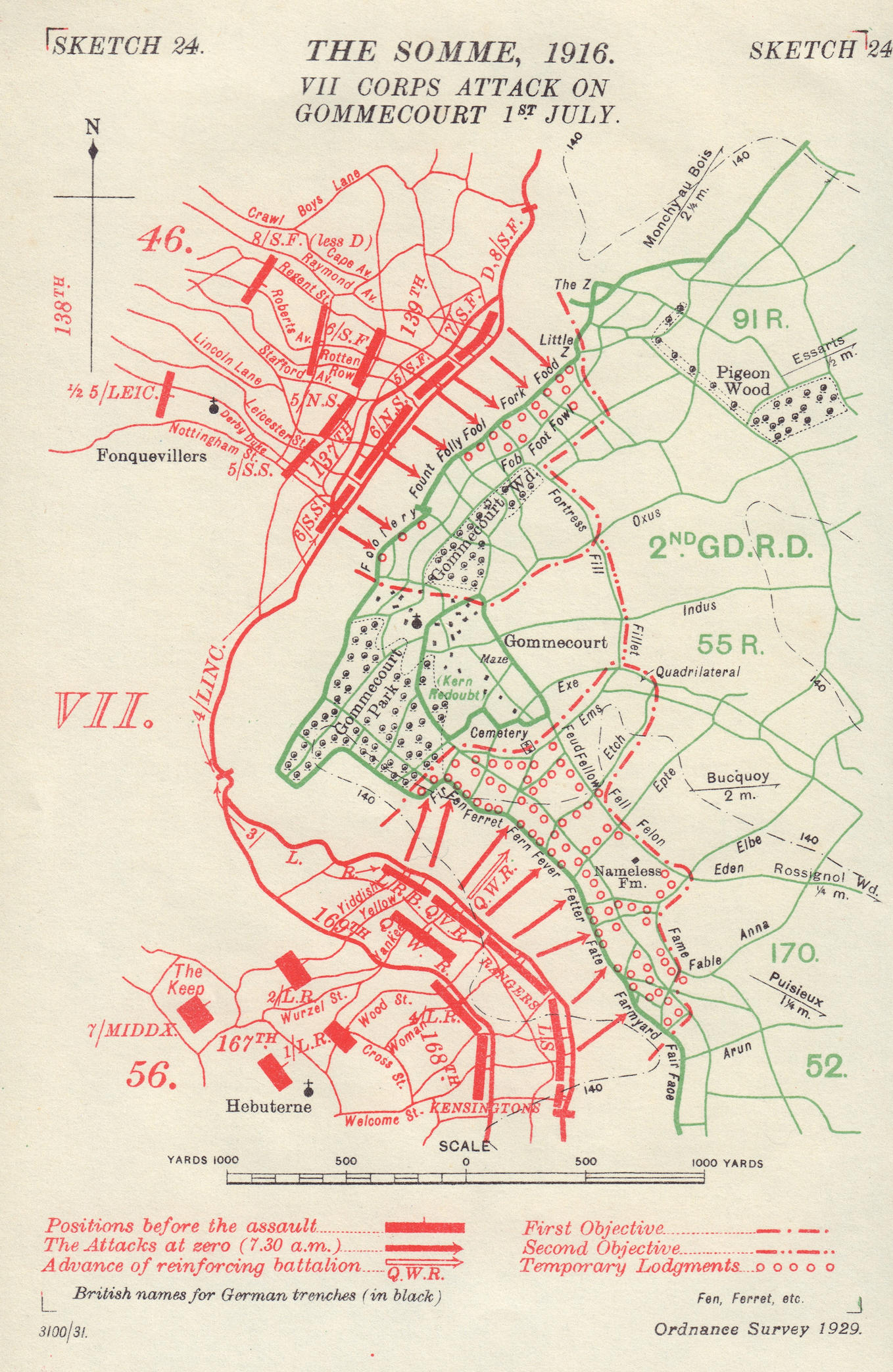 Somme, 1916. VII Corps attack on Gommecourt 1st July. WW1. Trenches ...