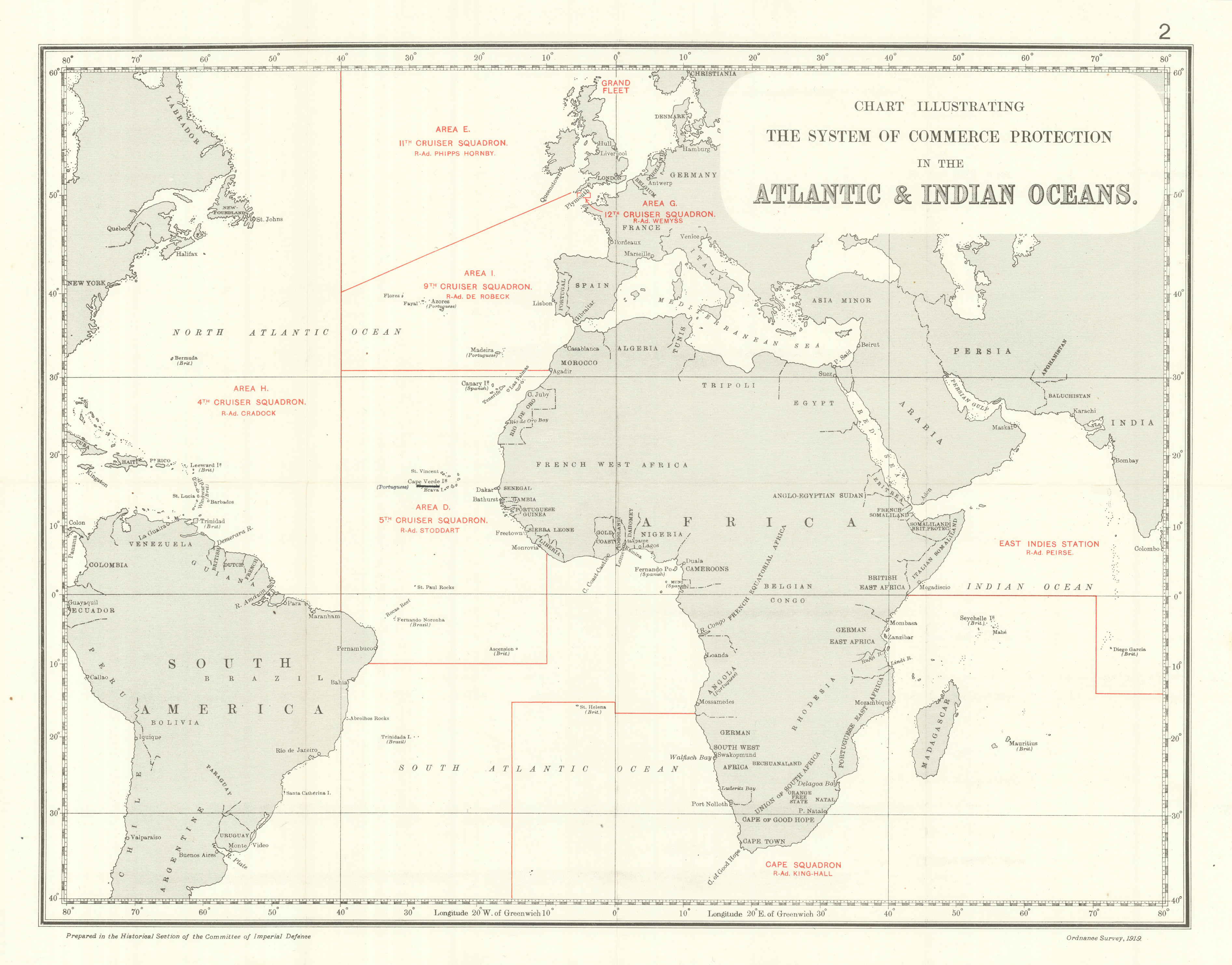 Associate Product Commerce Protection in Atlantic & Indian Oceans 1914. First World War. 1920 map