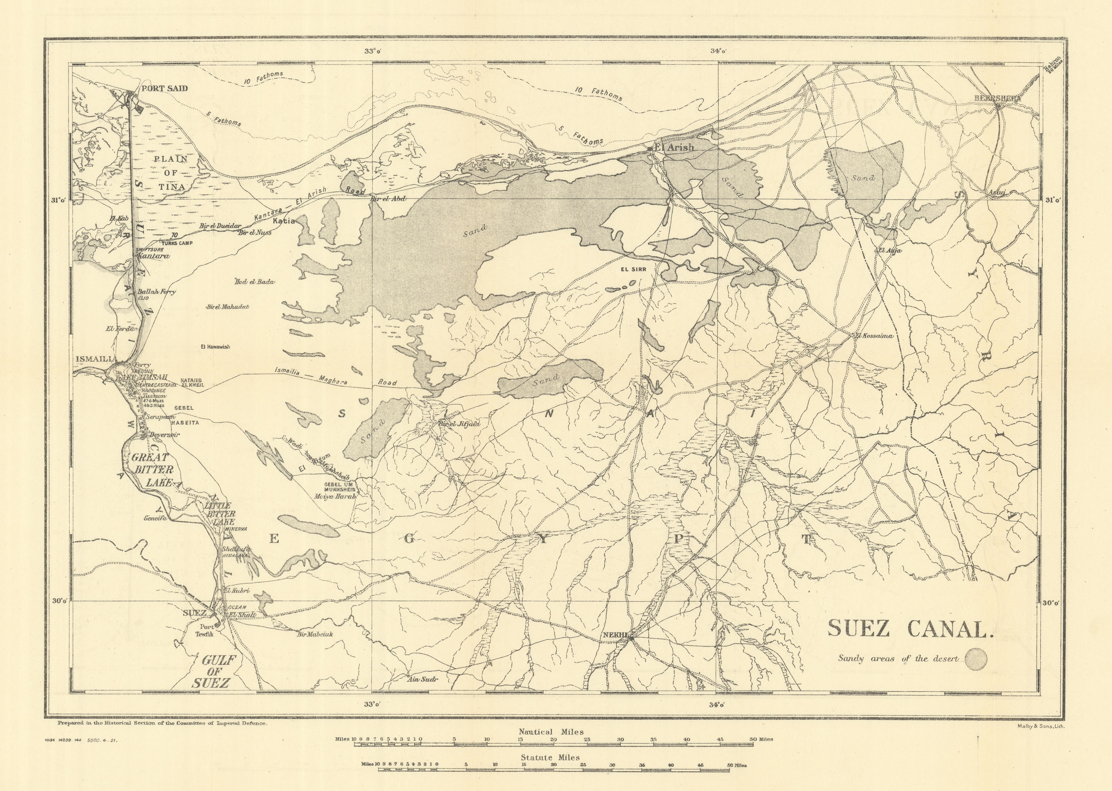 Associate Product Suez Canal 1915. First World War. 1921 old antique vintage map plan chart