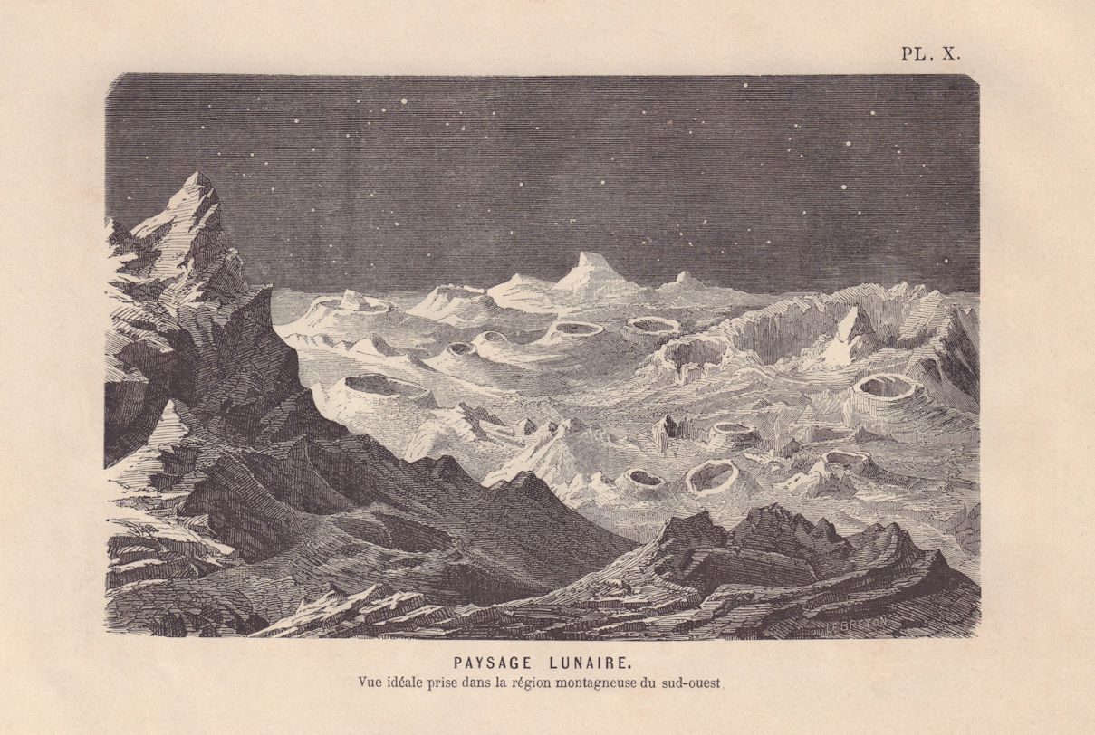 Associate Product Moon. Paysage lunaire. Imagined lunar landscape 1866 old antique print picture