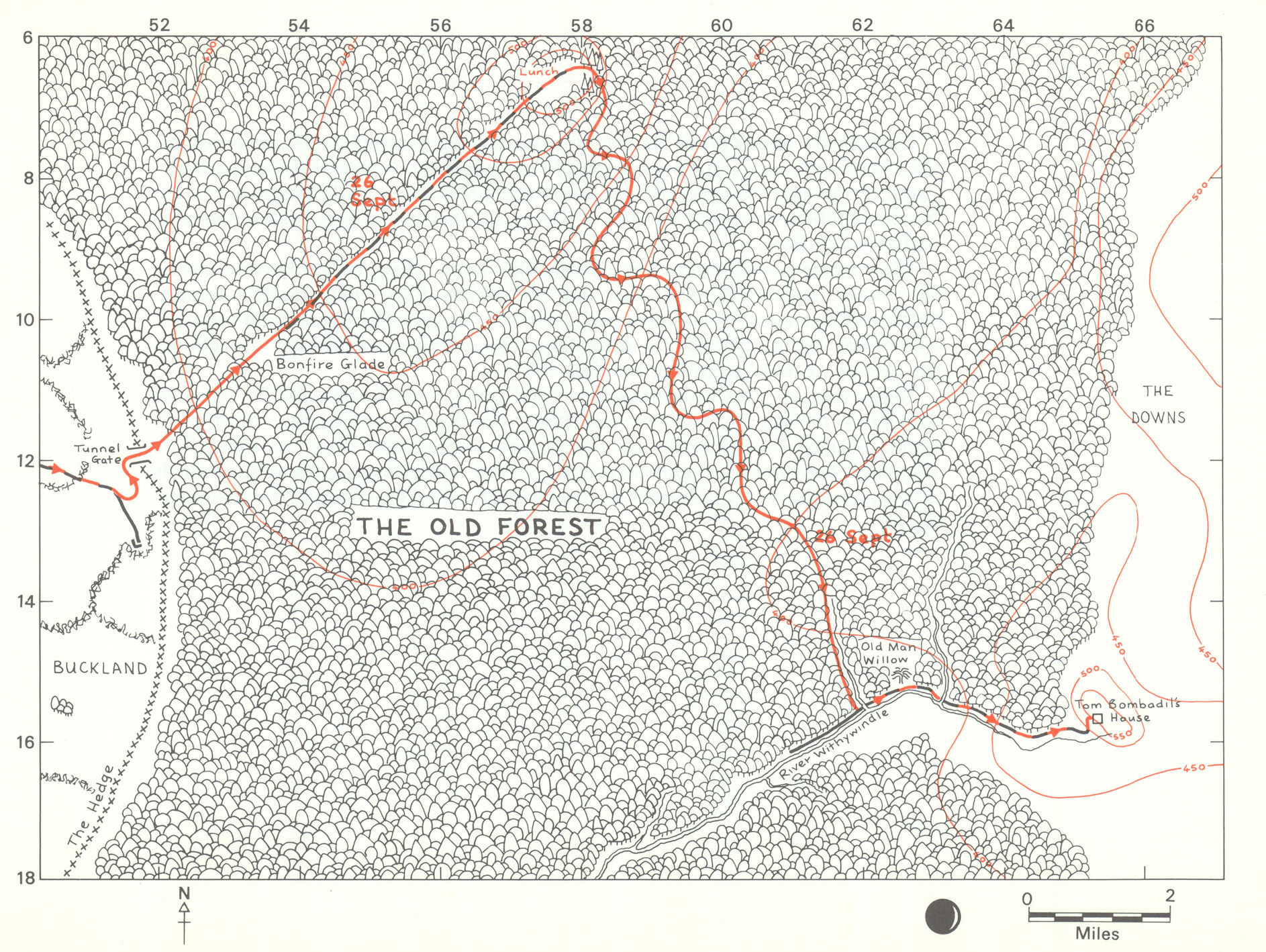 Middle-earth The Old Forest. Frodo's Route. Tolkien Strachey 1981 Map