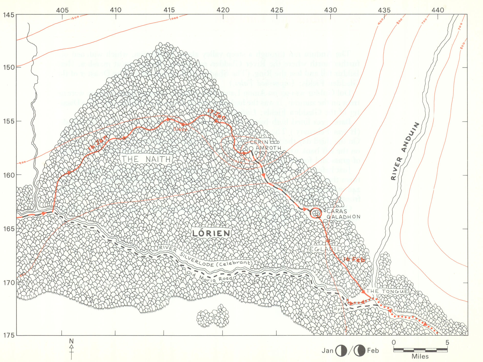 MIDDLE-EARTH Lórien. Frodo's route. TOLKIEN/STRACHEY 1981 old vintage map