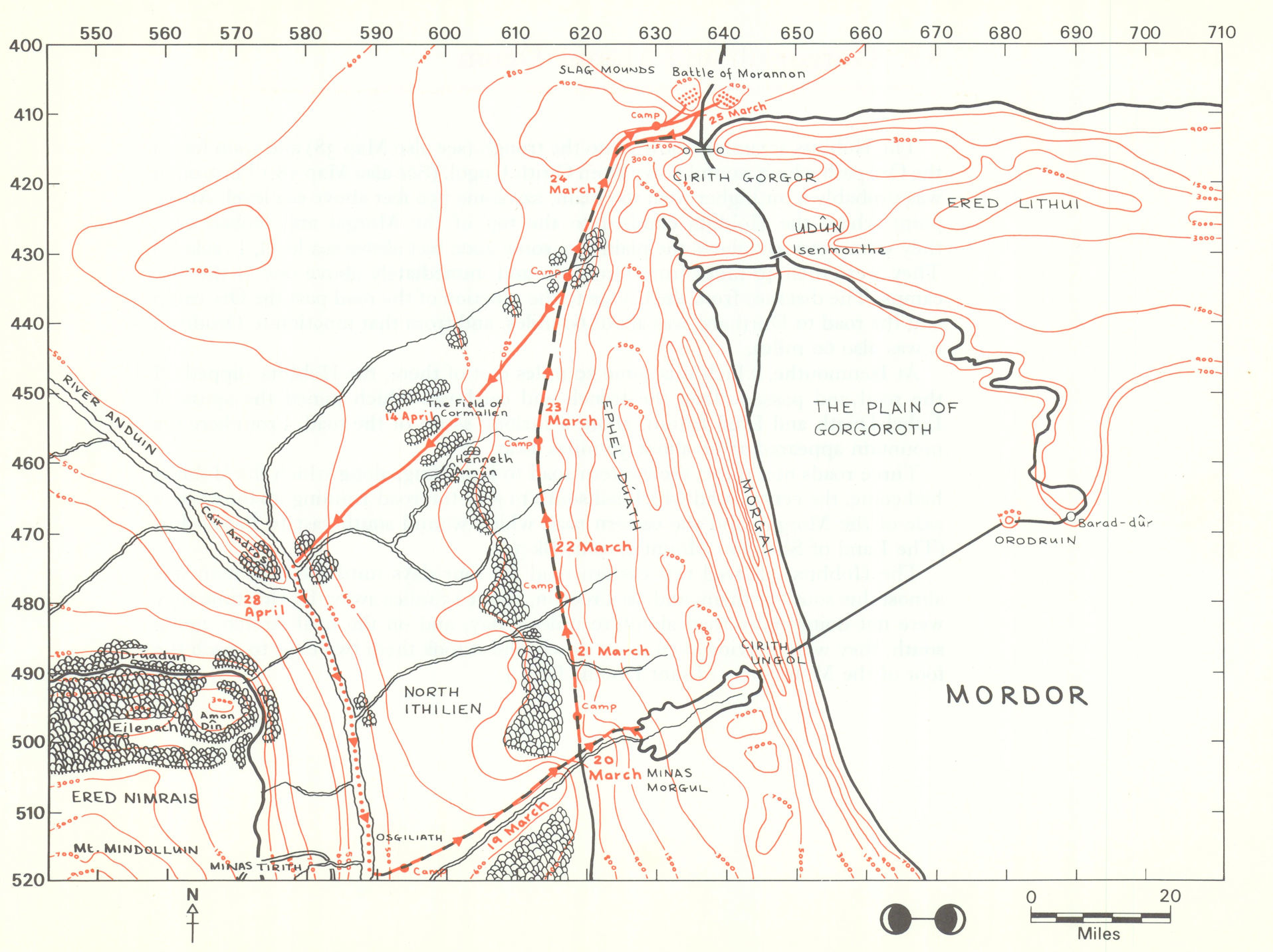 Associate Product MIDDLE-EARTH The Battle of Morannon. Frodo's route. TOLKIEN/STRACHEY 1981 map