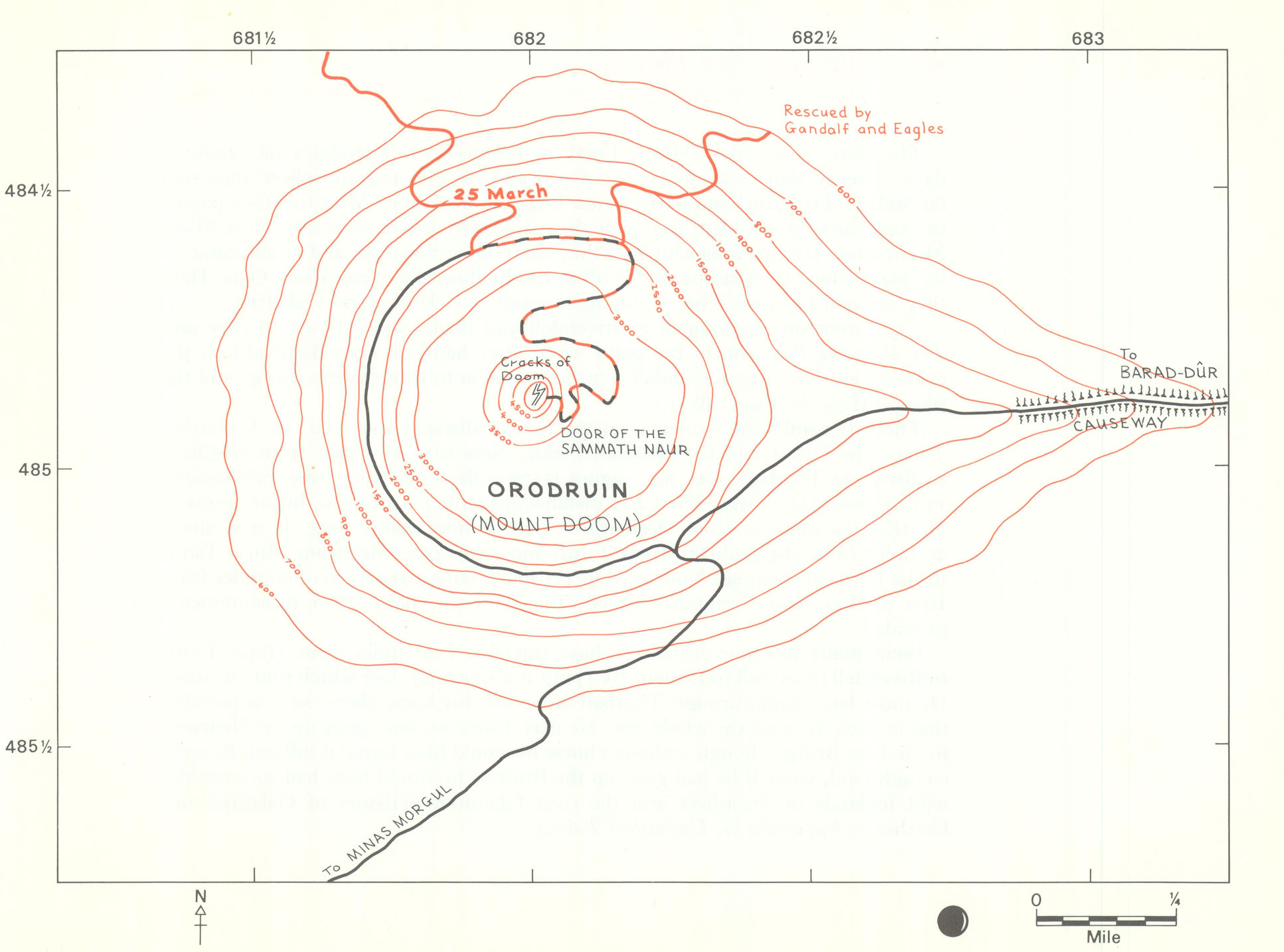 Associate Product MIDDLE-EARTH Orodruin. Mount Doom. Frodo's route. TOLKIEN/STRACHEY 1981 map