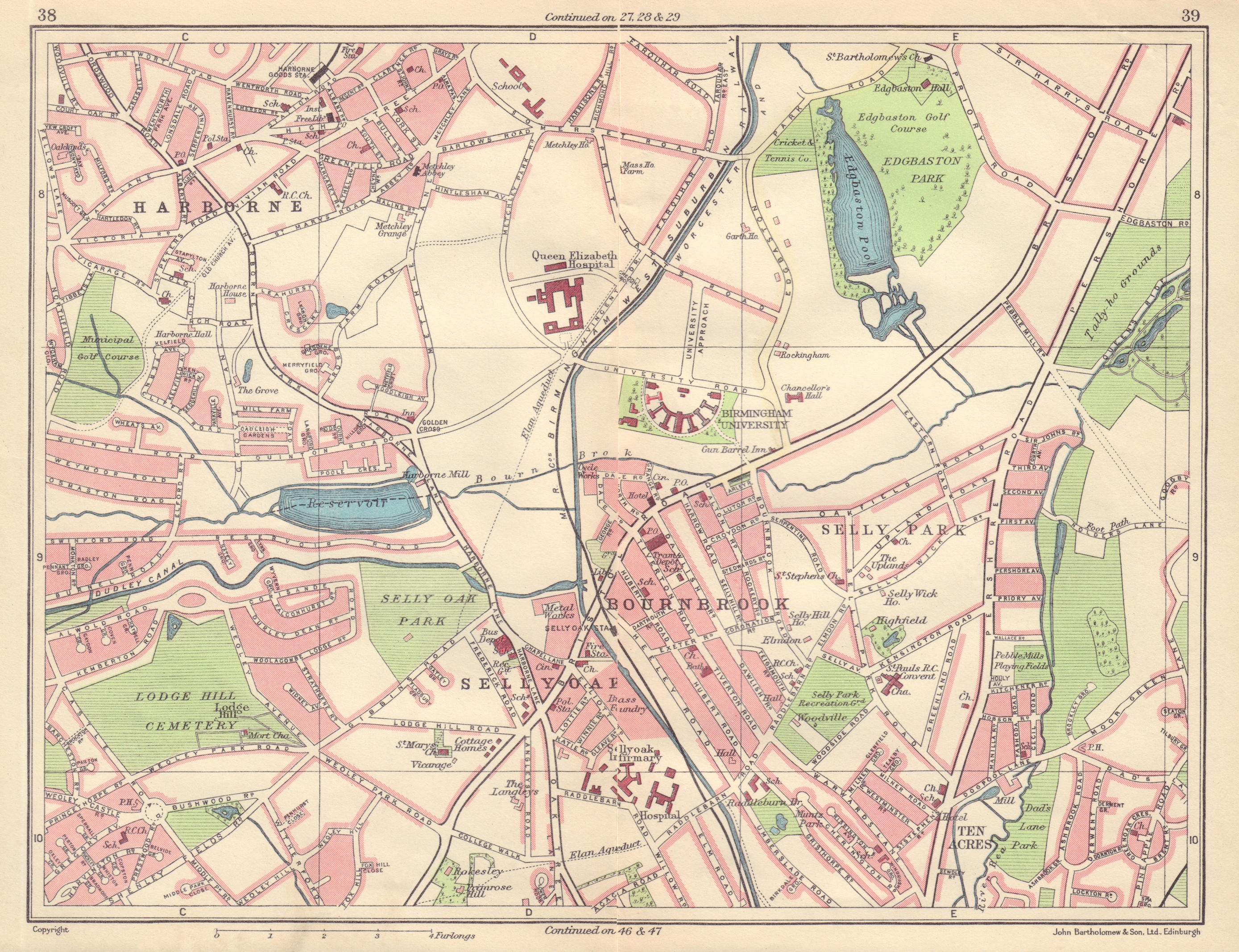 BIRMINGHAM WEST Edgbaston Harborne New Street Ladywood Rotton Park 1954 map