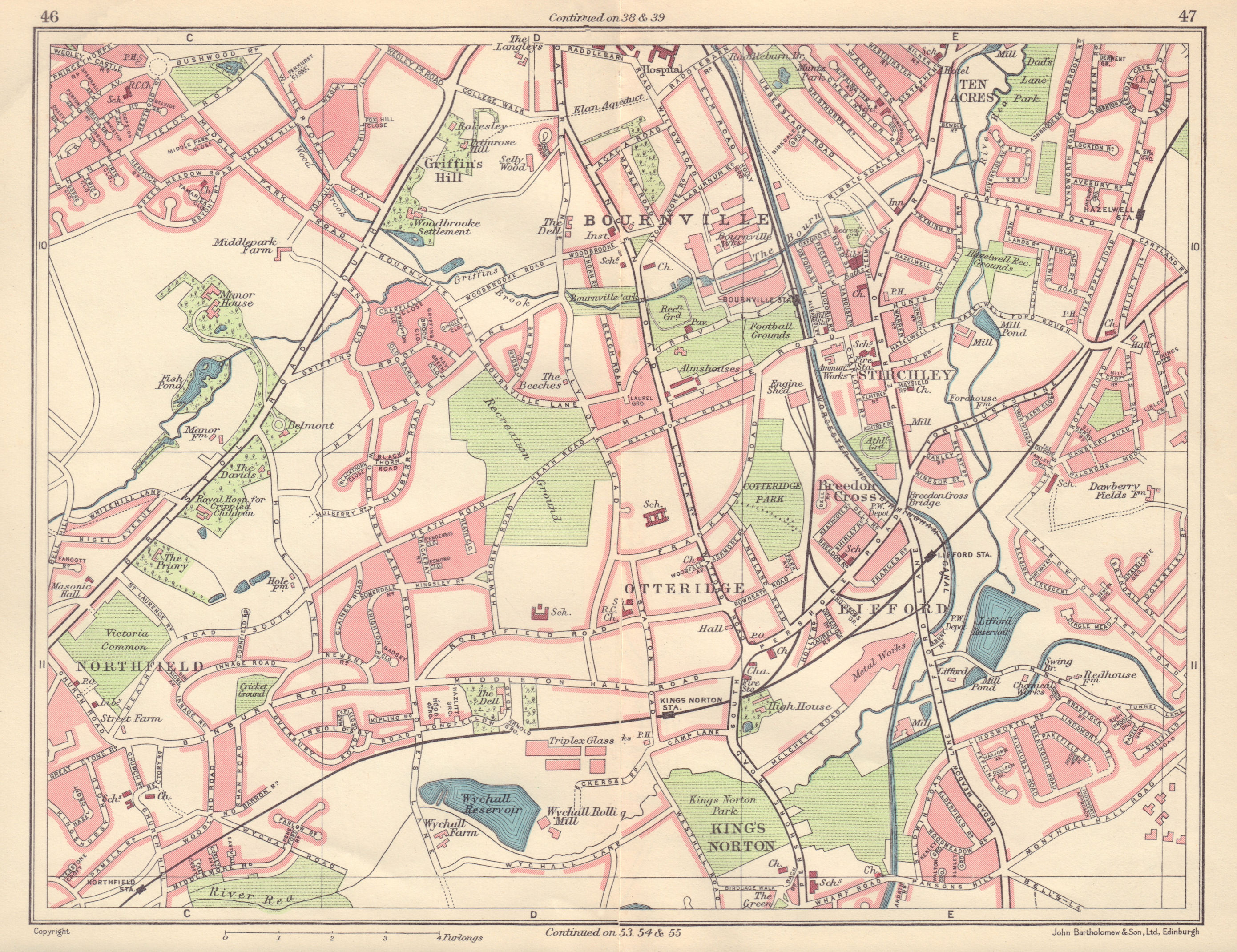 BIRMINGHAM SOUTH WEST Bournville Northfield King S Norton Lifford 1954   P 6 106280a 