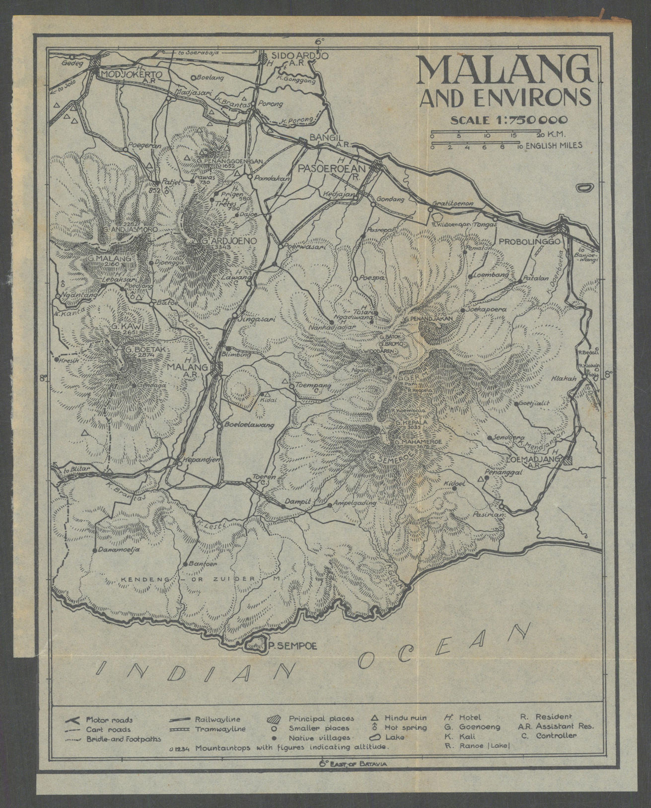 Malang environs. Mount Bromo. Java, Dutch East Indies. VAN STOCKUM 1930 map