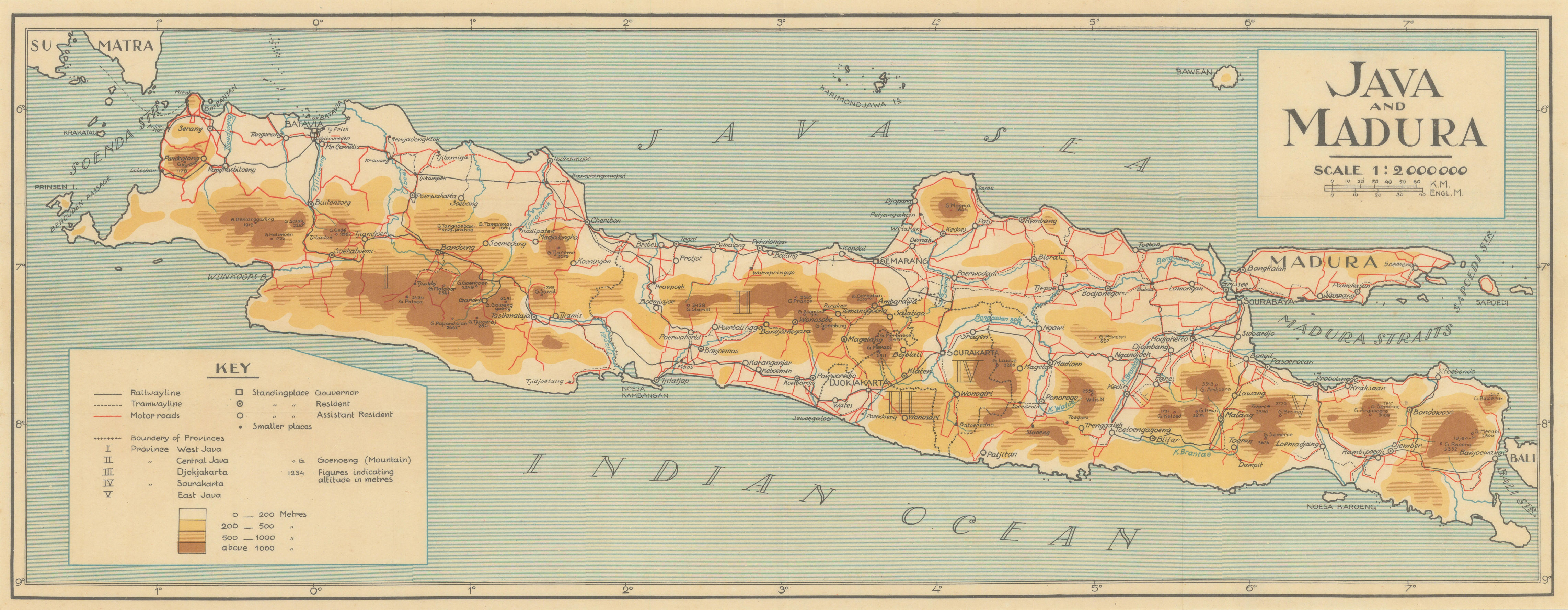 Motoring map of East Java, Indonesia. VAN STOCKUM 1930 old vintage chart
