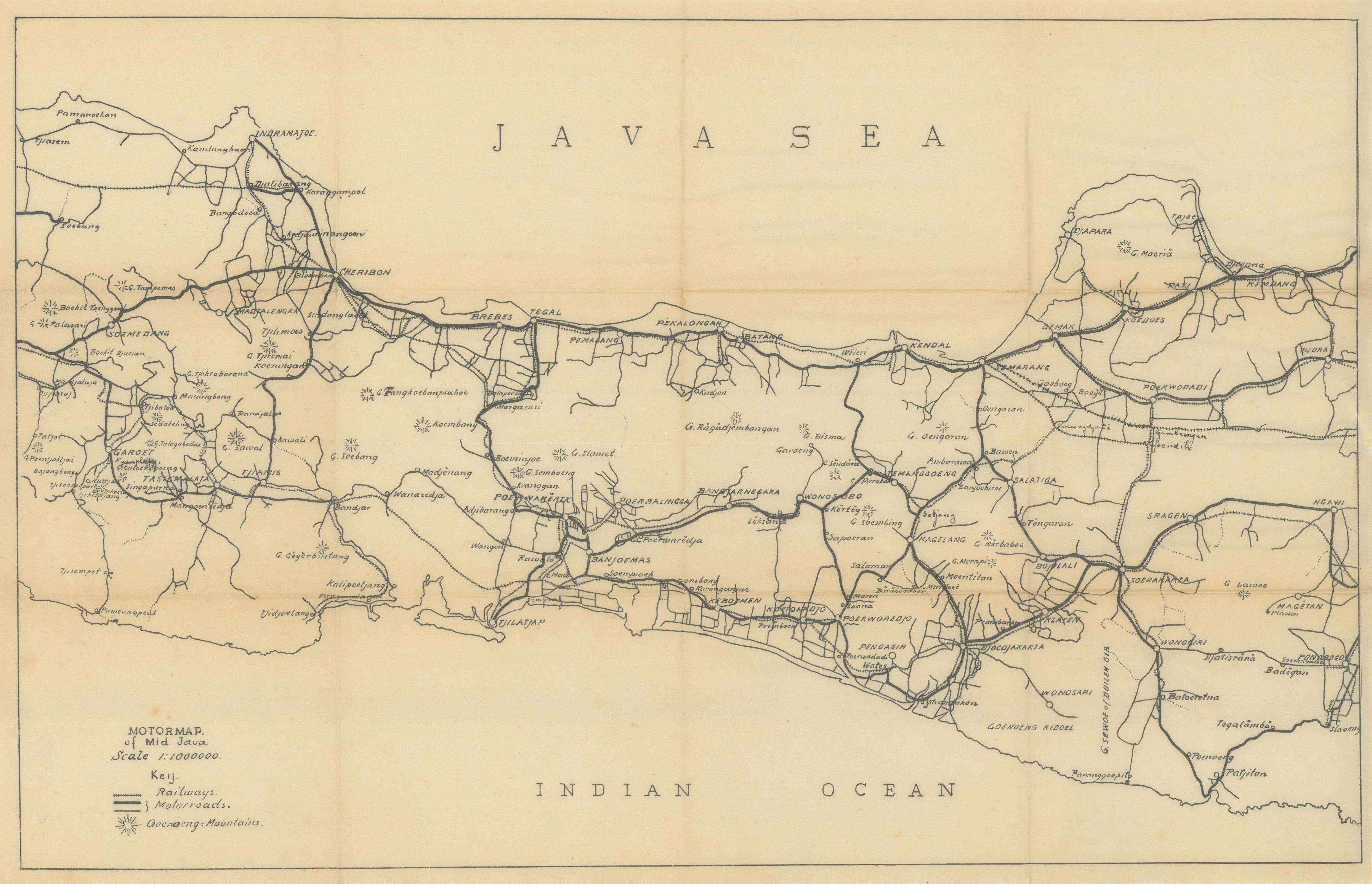 Motoring map of Mid Java, Indonesia. VAN STOCKUM 1930 old vintage chart