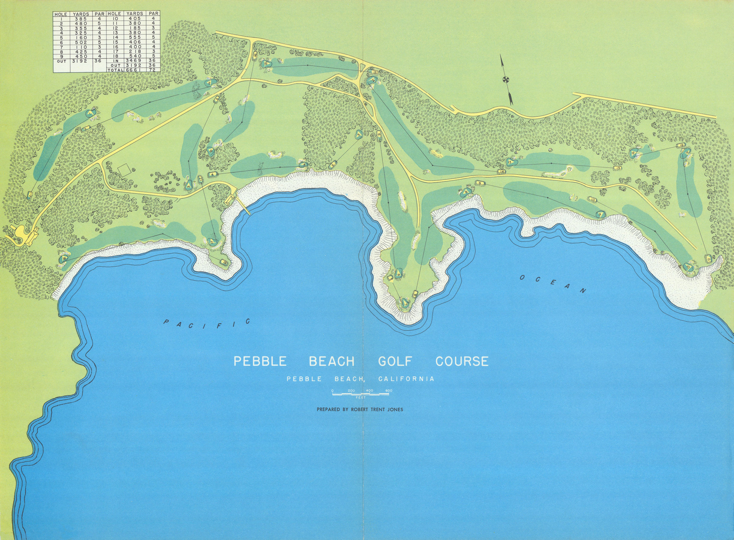 Associate Product Pebble Beach Golf Course, Monterey, CA. Plan by Robert Trent Jones 1954 map
