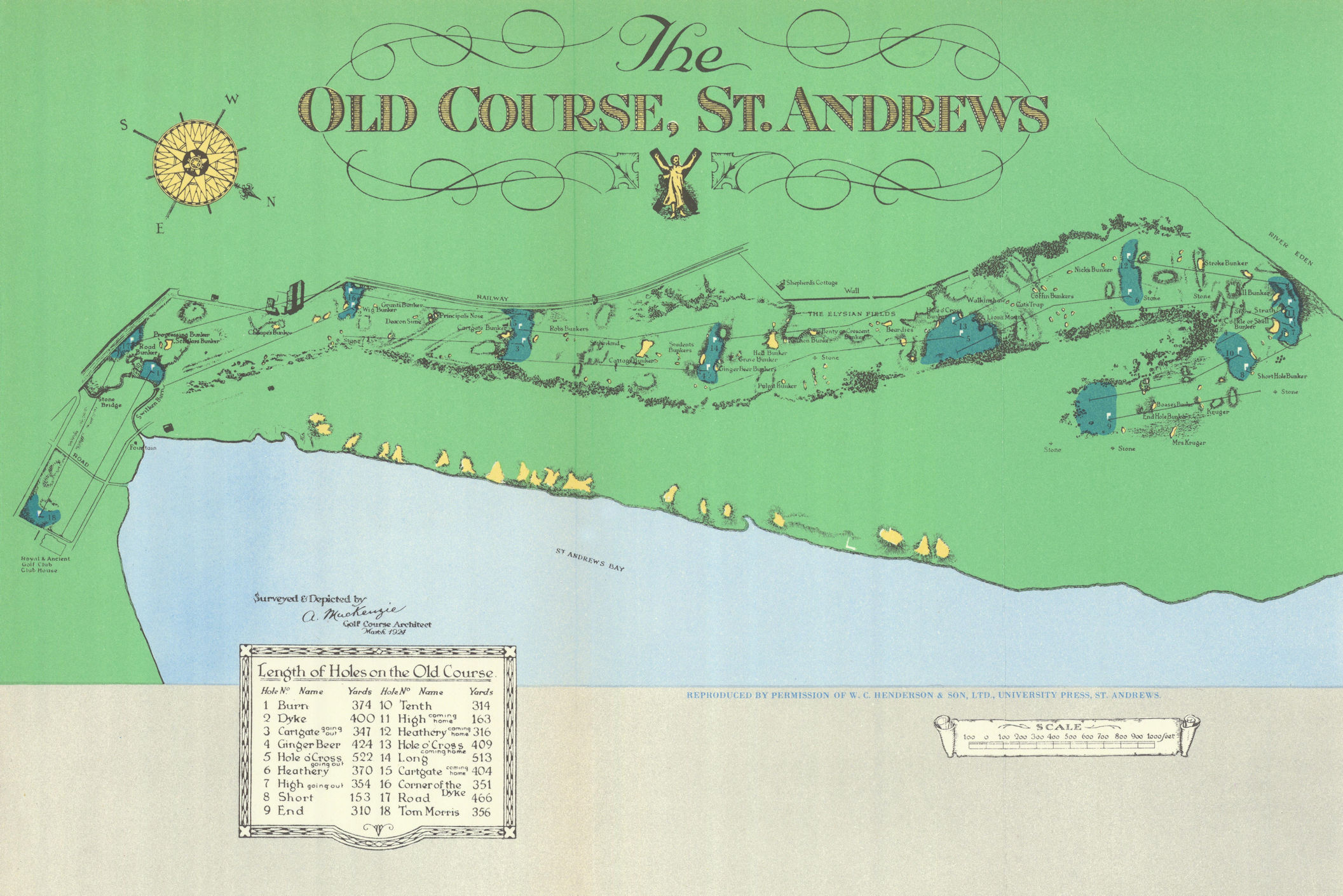 Associate Product Old Course St. Andrews. Golf course plan by Alister Mackenzie 1924 (1954) map