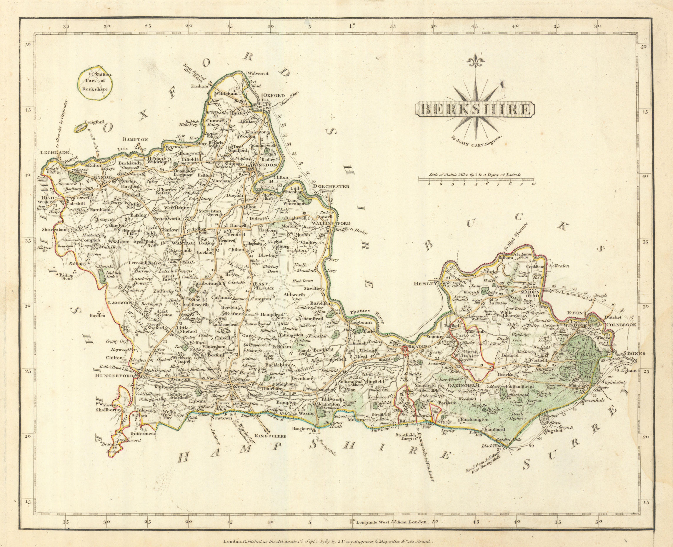 Associate Product Antique county map of BERKSHIRE by JOHN CARY. Original outline colour 1793