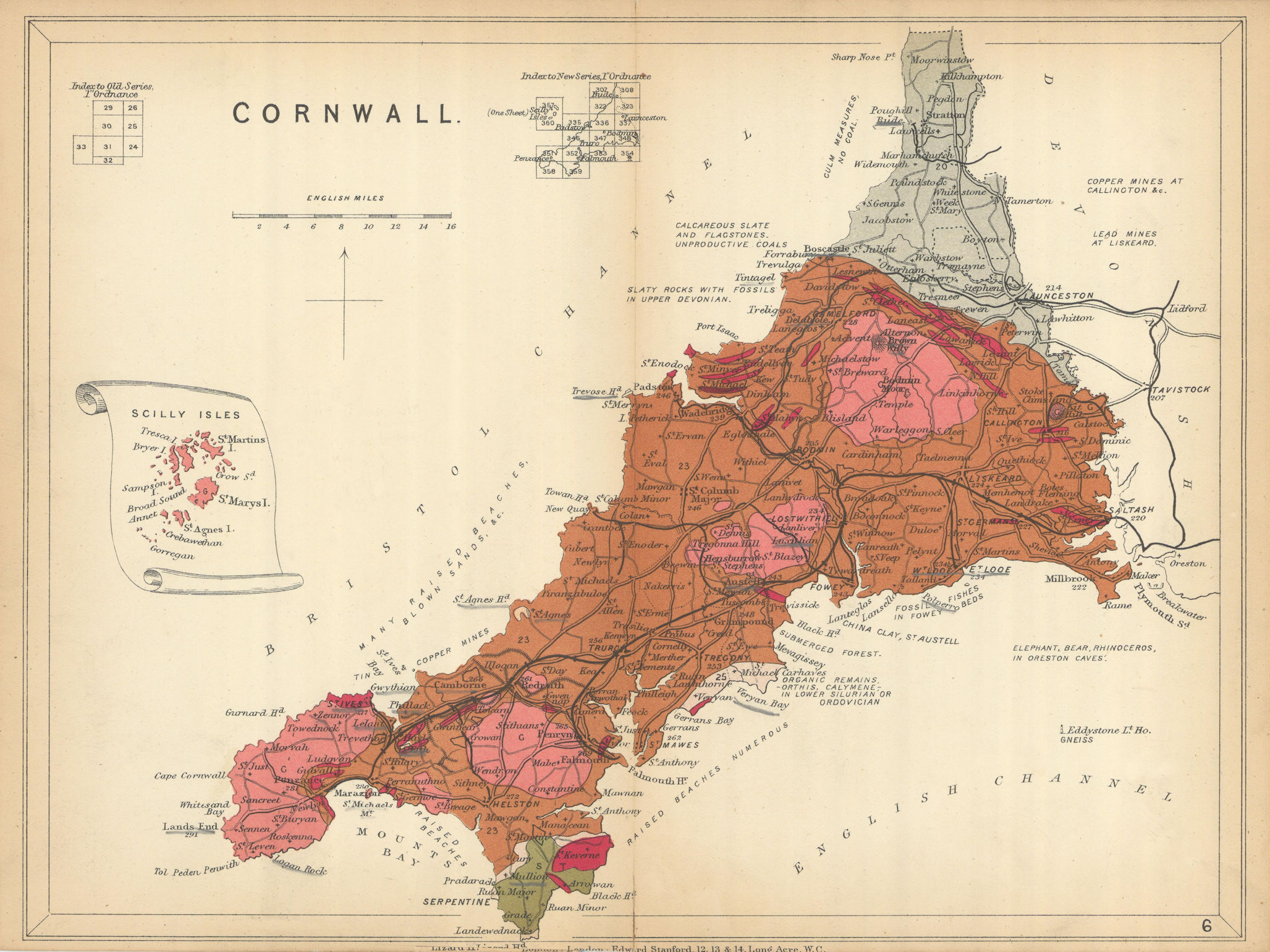 Associate Product CORNWALL Geological map. STANFORD 1904 old antique vintage plan chart