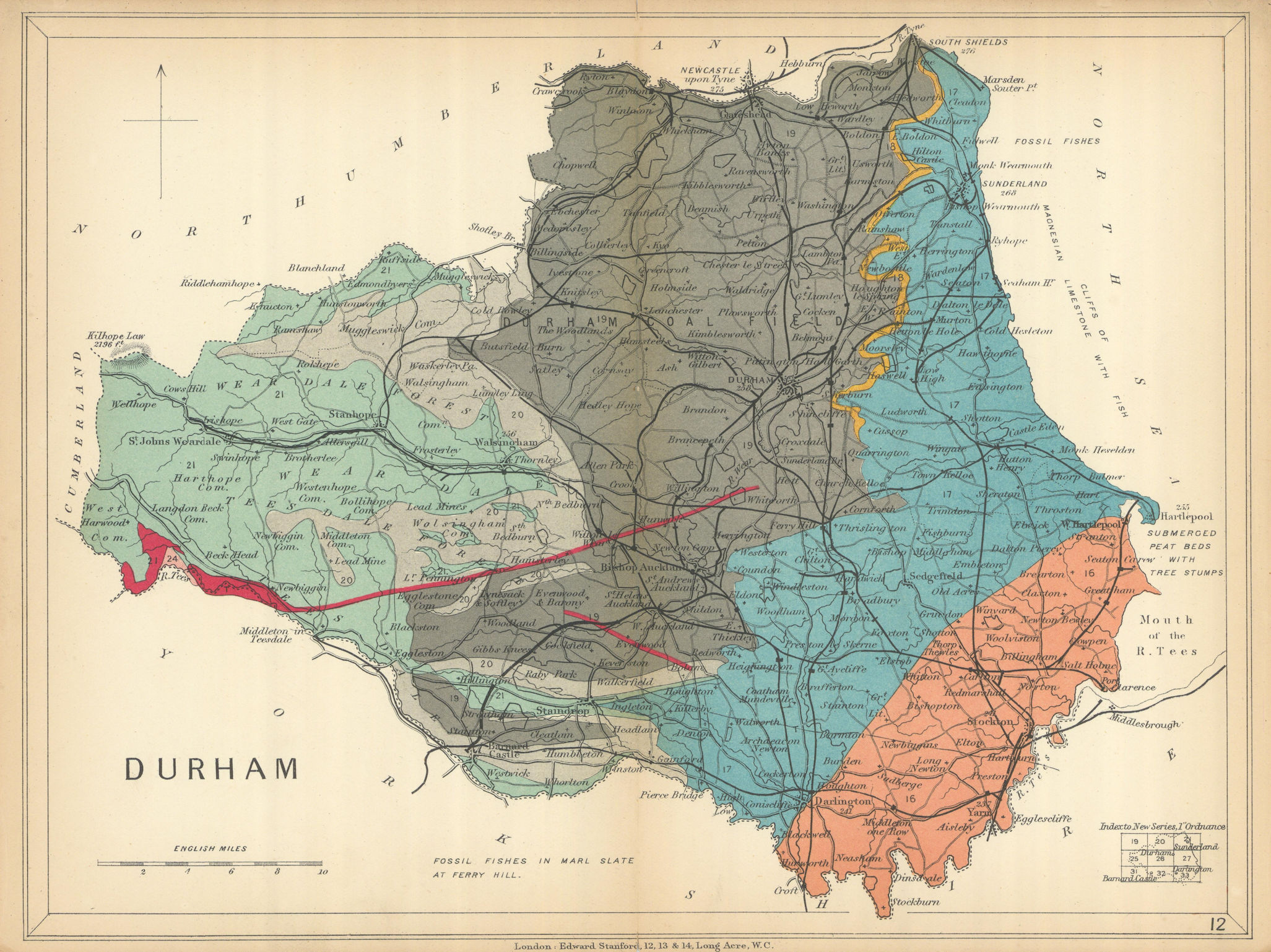 Associate Product COUNTY DURHAM Geological map. STANFORD 1904 old antique vintage plan chart