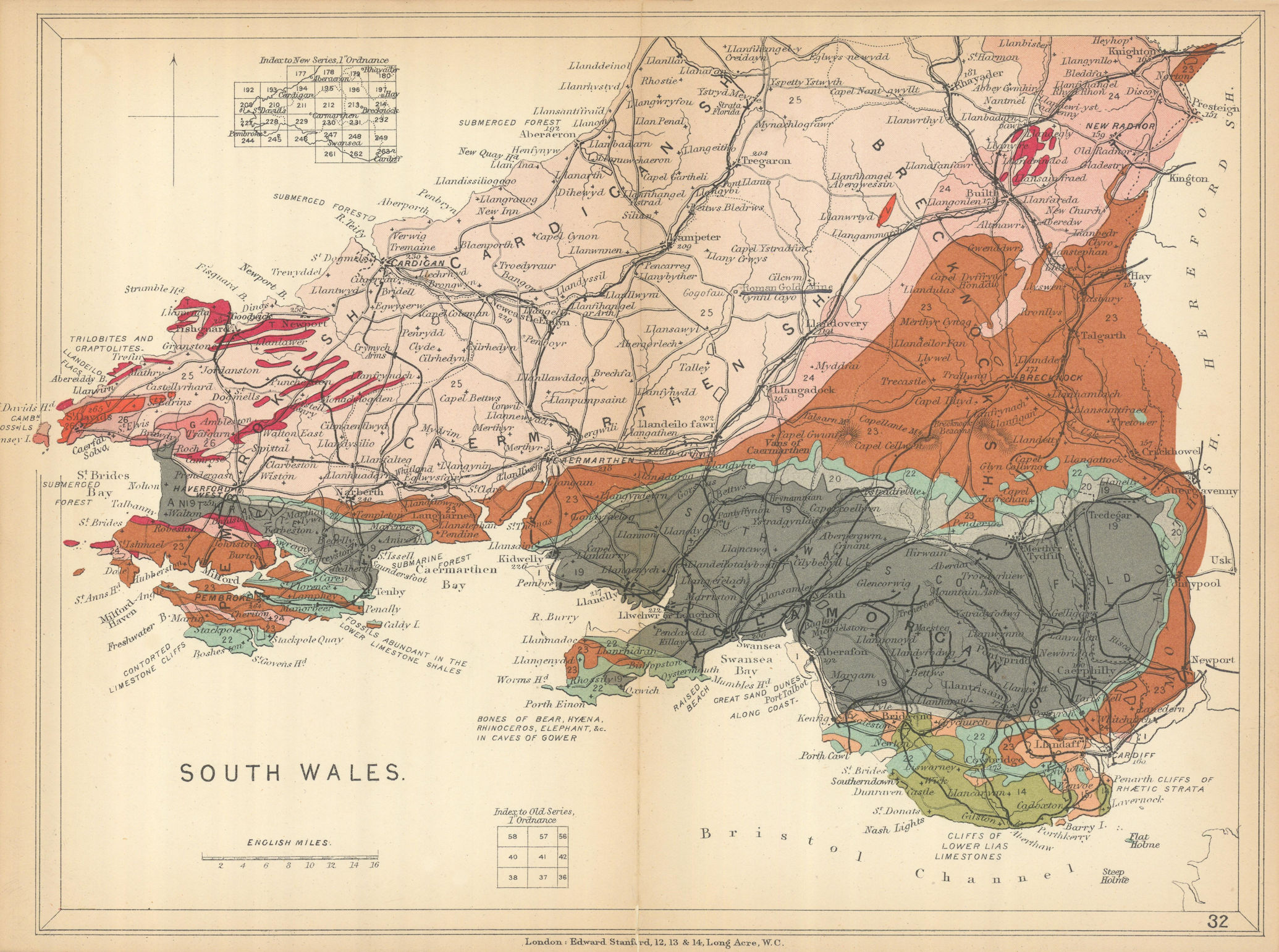 Associate Product SOUTH WALES Geological map. STANFORD 1904 old antique vintage plan chart