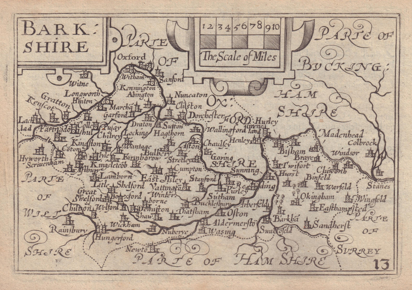 Associate Product Barkshire by van den Keere. "Speed miniature" Berkshire county map 1632