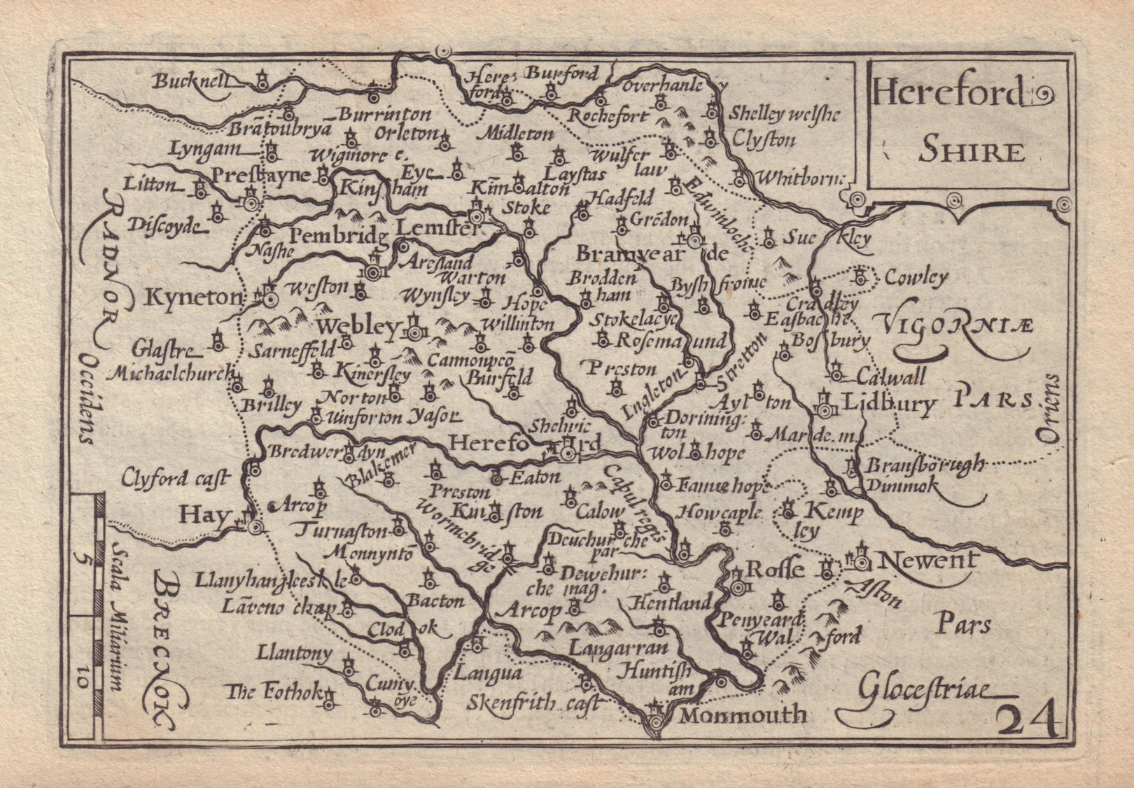 Associate Product Hereford Shire by van den Keere. "Speed miniature" Herefordshire county map 1632
