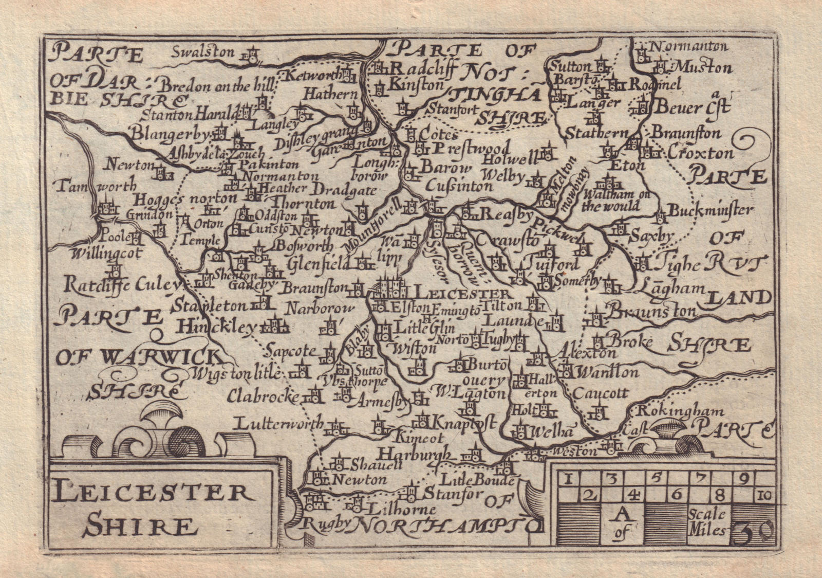 Associate Product Leicester Shire by Keere. "Speed miniature" Leicestershire county map 1632