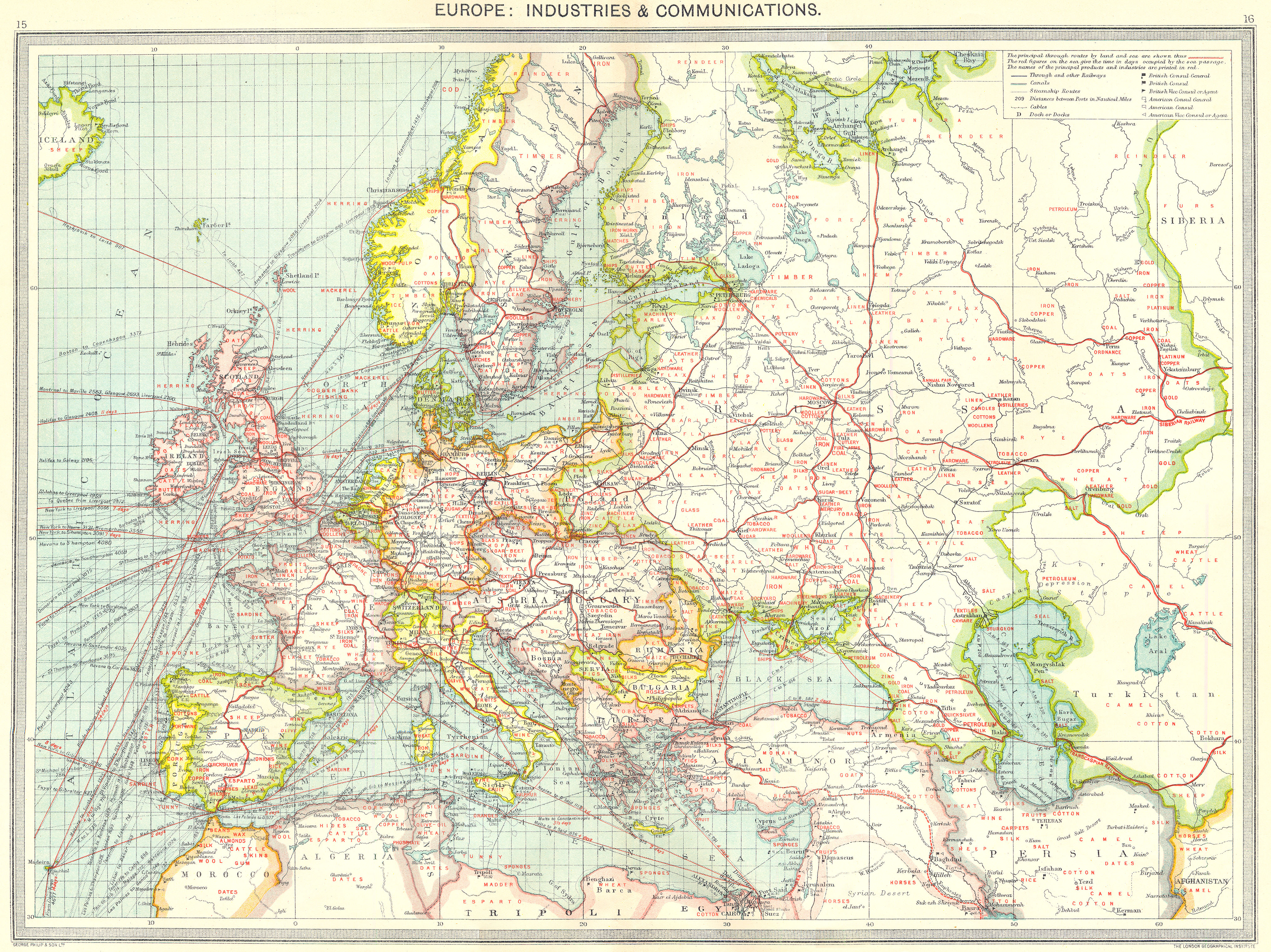 Associate Product EUROPE. Europe. Industries and Communications 1907 old antique map plan chart