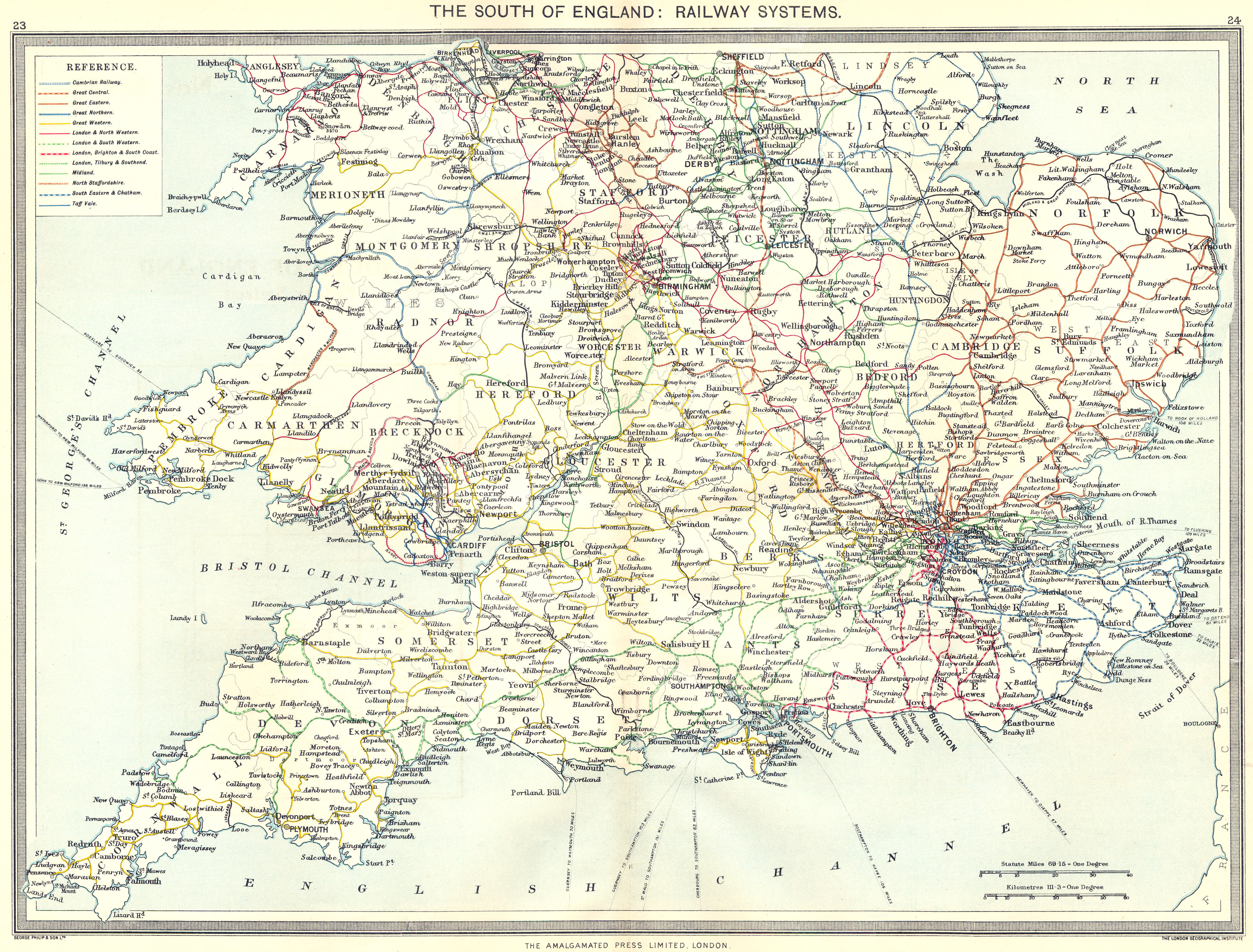 Associate Product ENGLAND. The South of England. Railway systems 1907 old antique map plan chart