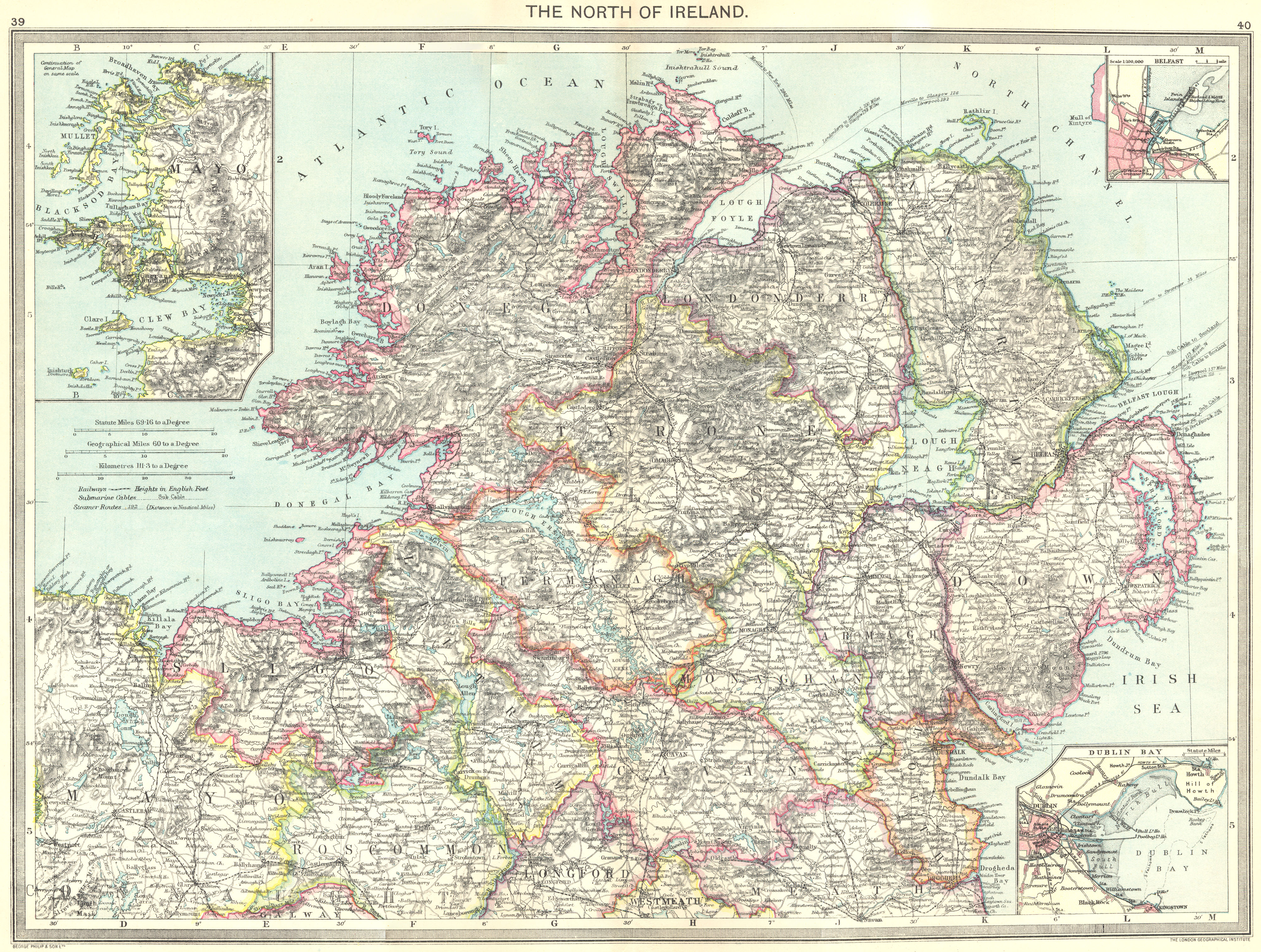 Associate Product IRELAND. North of; maps Belfast; Mayo; Dublin Bay 1907 old antique chart