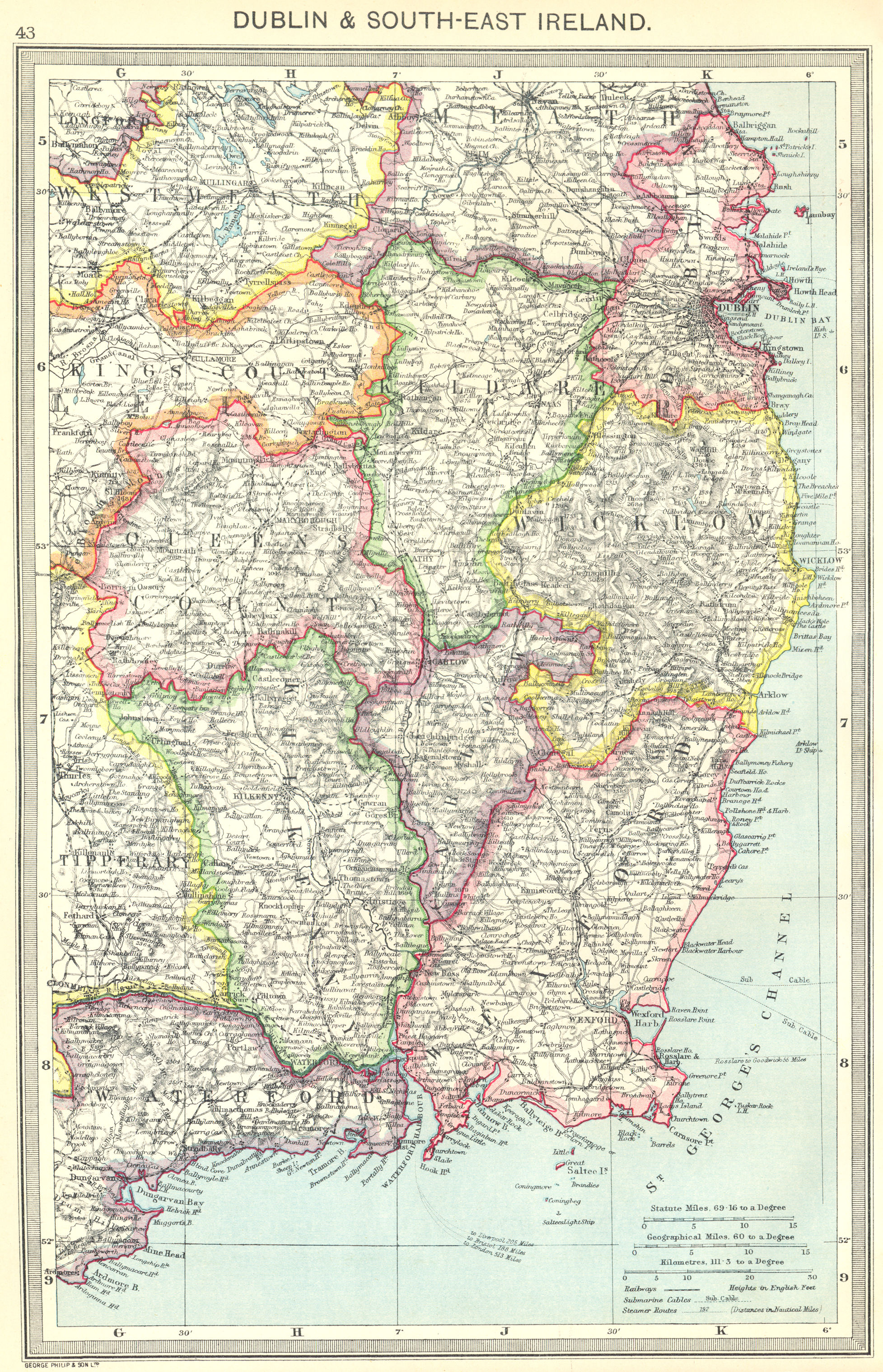 Associate Product IRELAND. Dublin and South-East Ireland 1907 old antique vintage map plan chart