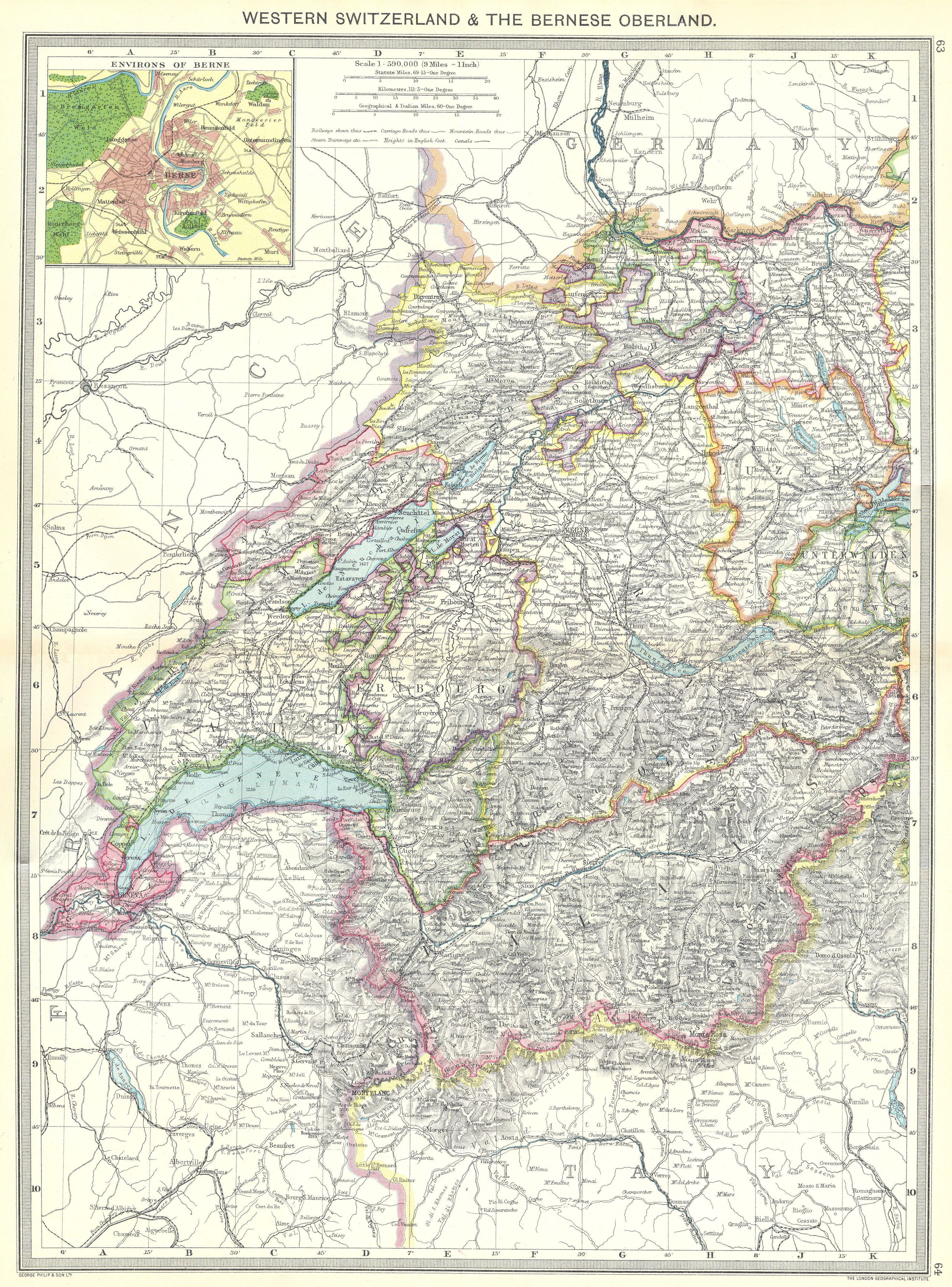 Associate Product SWITZERLAND. Western & Bernese Oberland; area of Berne 1907 old antique map
