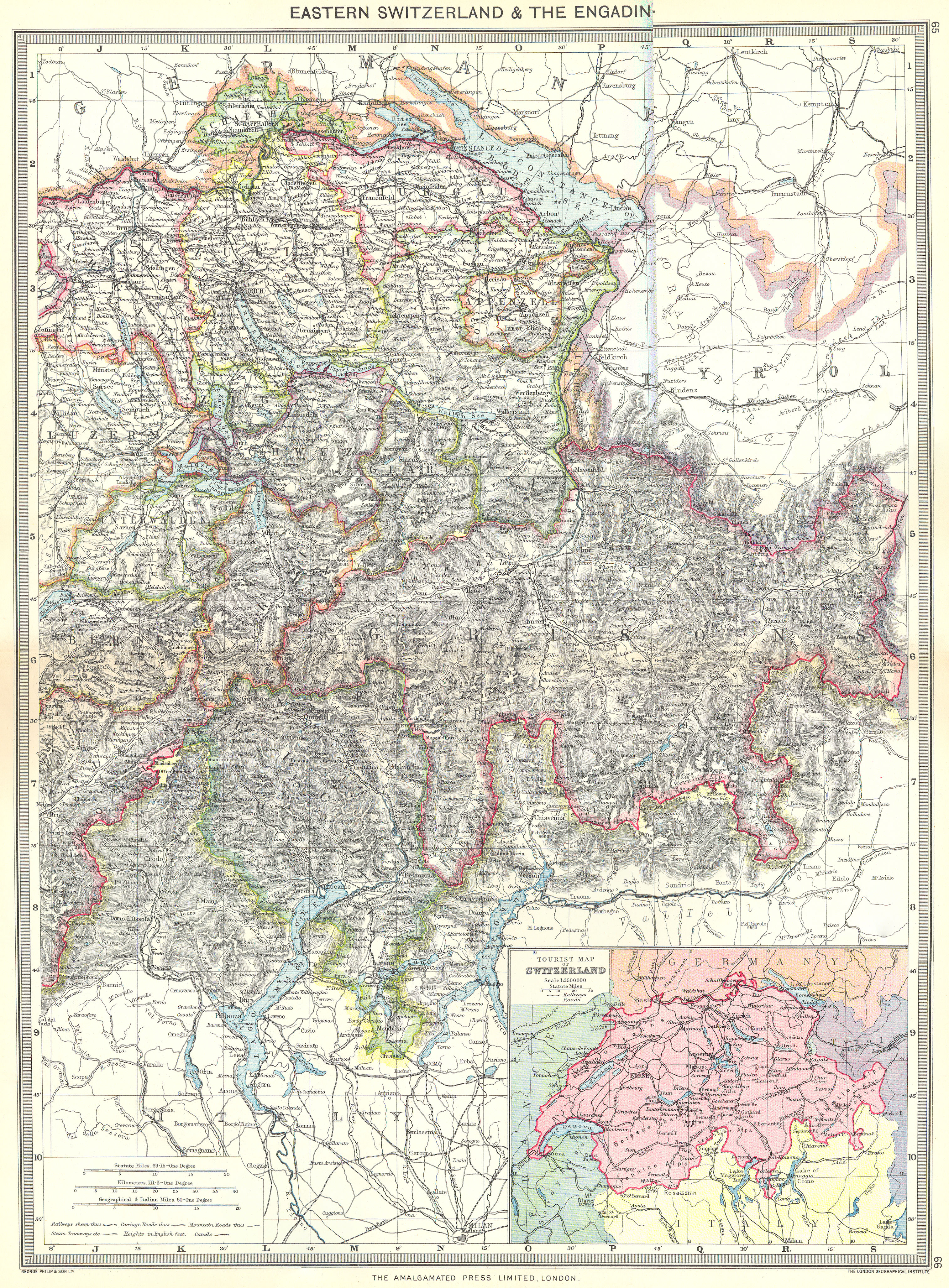 Associate Product SWITZERLAND. Eastern & Engadin; map of Tourist 1907 old antique plan chart