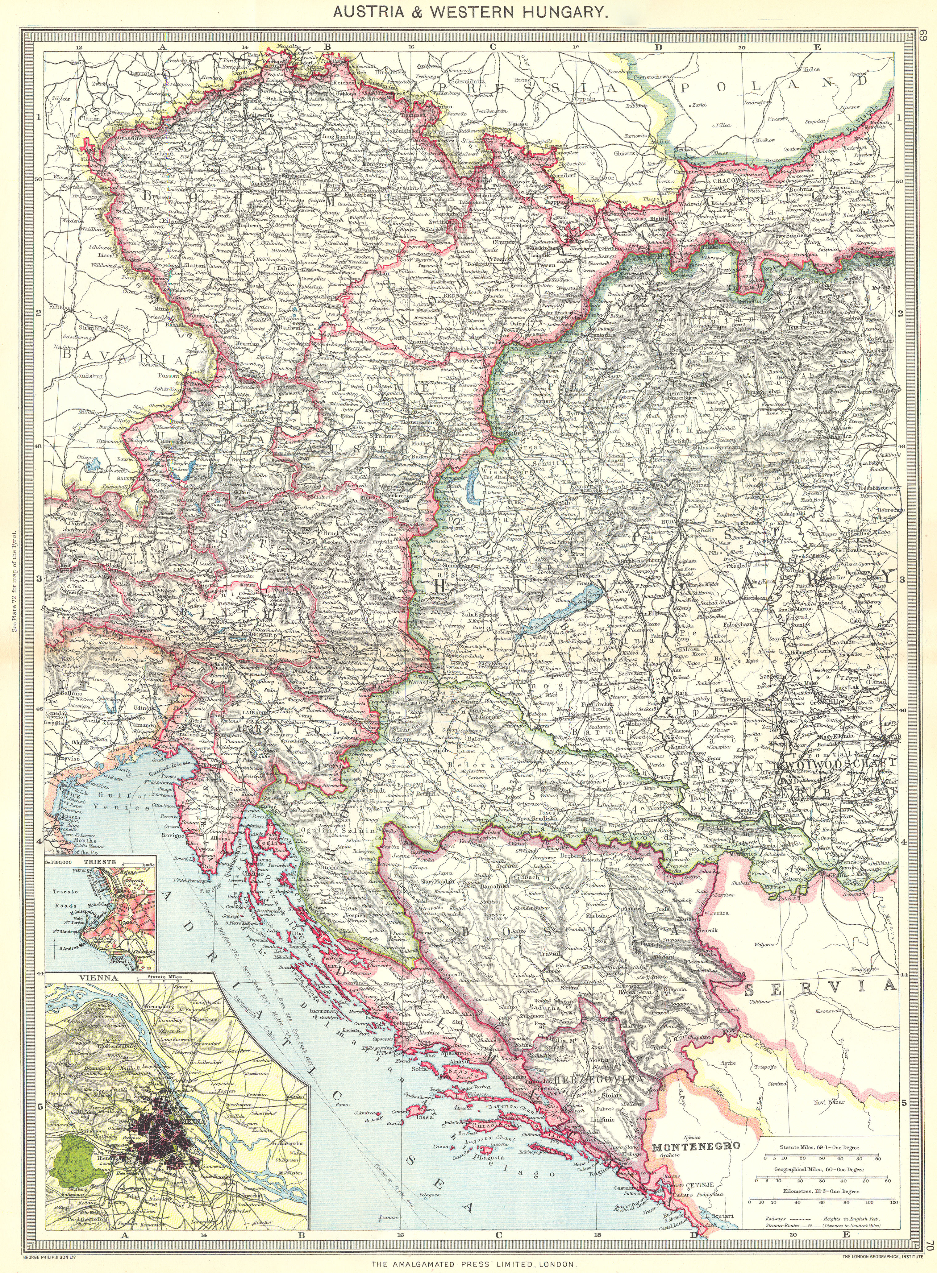 Associate Product AUSTRIA. & Western Hungary; map of Trieste; Vienna 1907 old antique chart