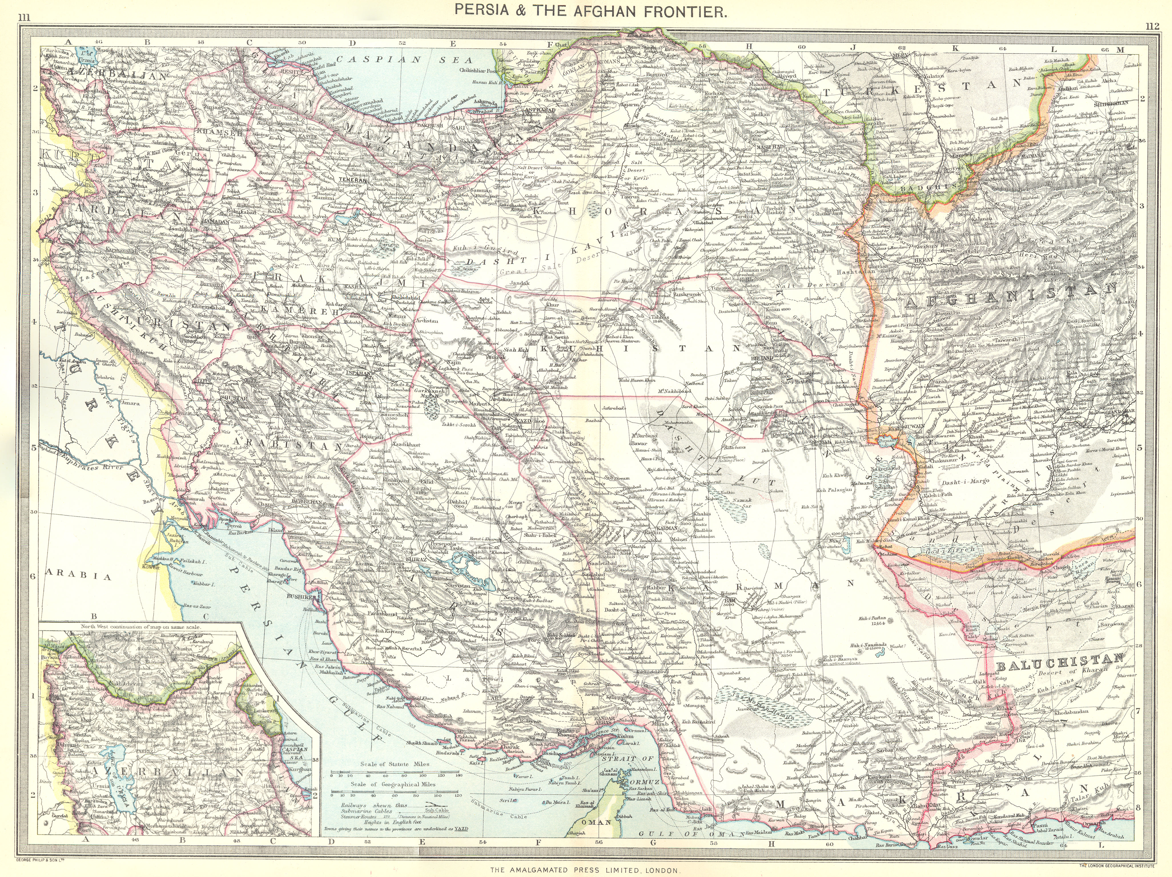Associate Product IRAN. Iran and the Afghan Frontier; Inset map of Azerbaijan 1907 old