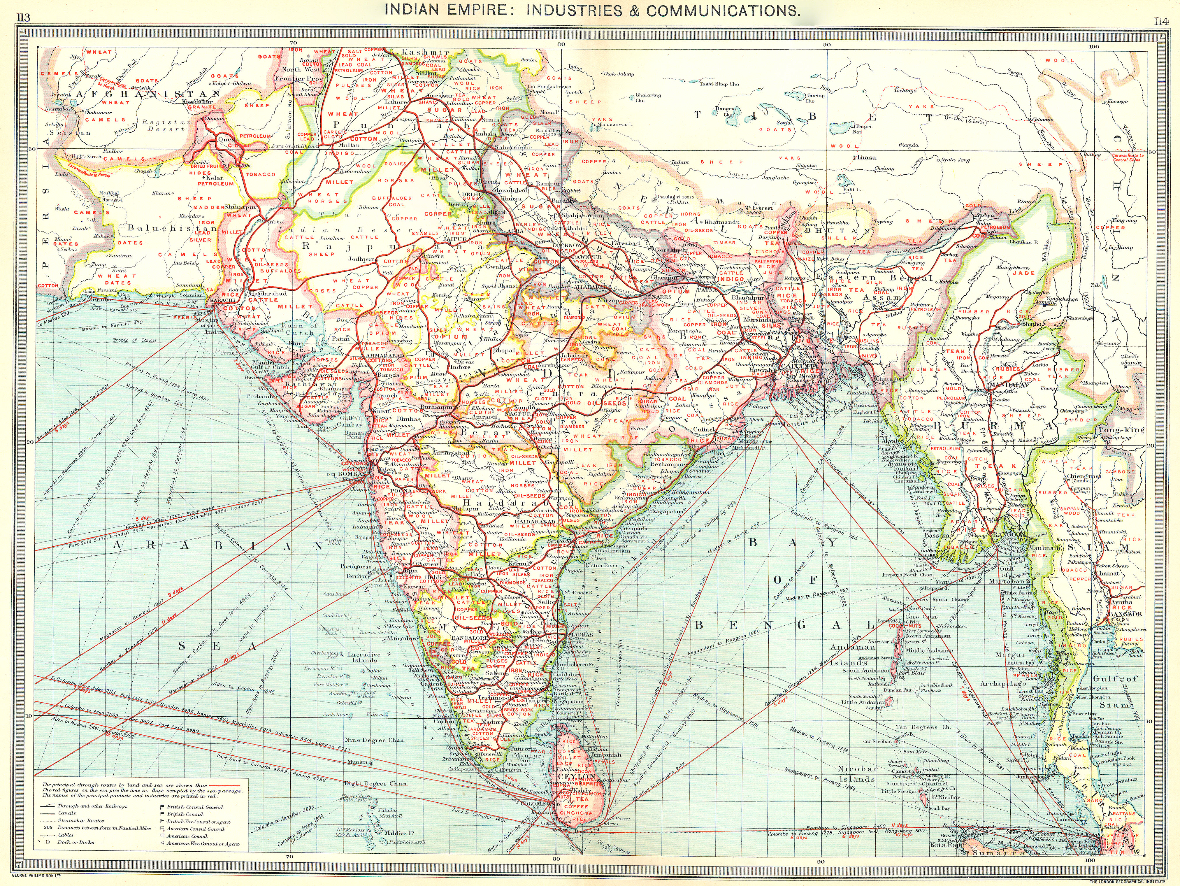 Associate Product INDIA. Indian Empire. Industries and Communications 1907 old antique map chart