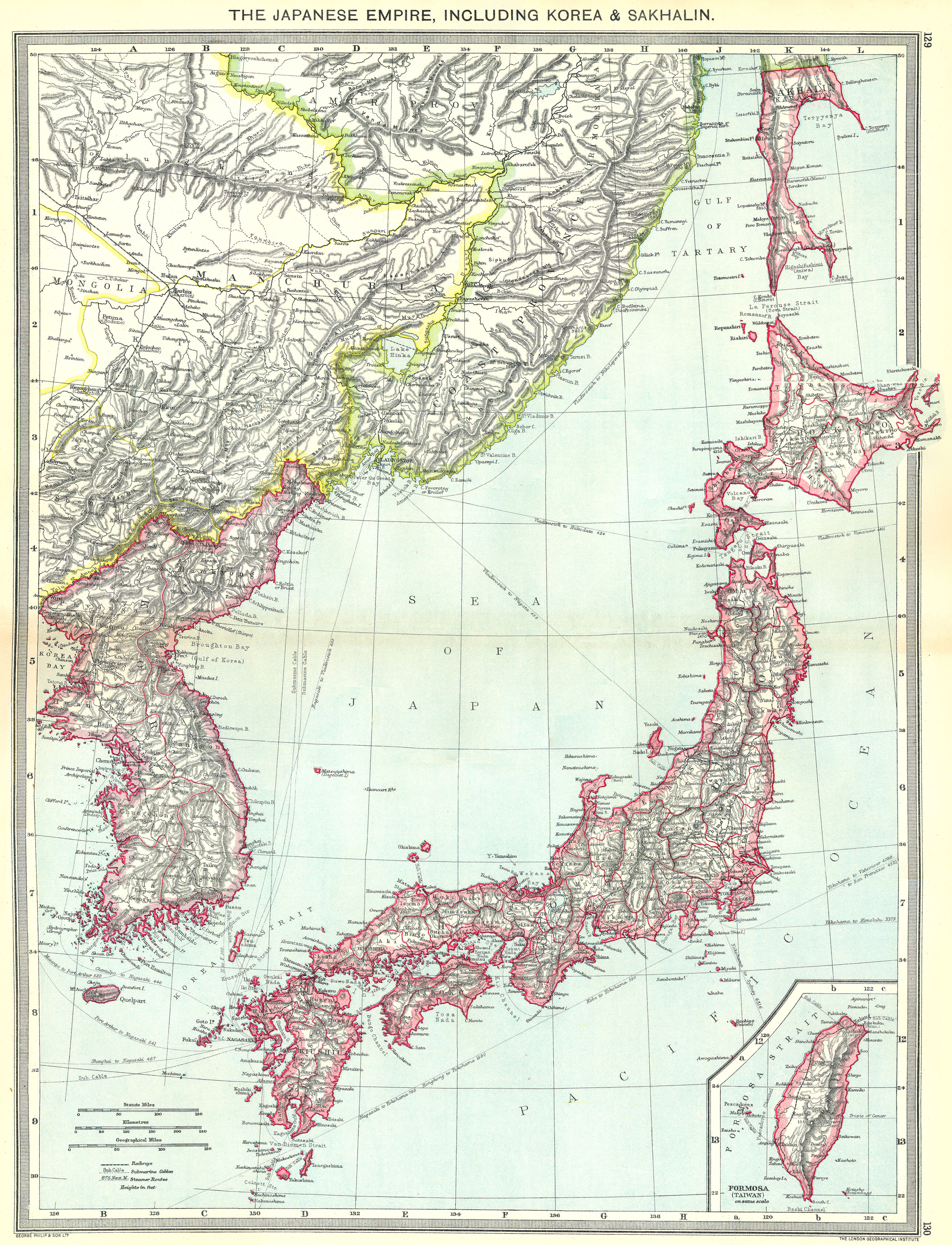 Associate Product JAPAN. Japanese Empire, including Korea & Sakhalin; map of Formosa Taiwan 1907
