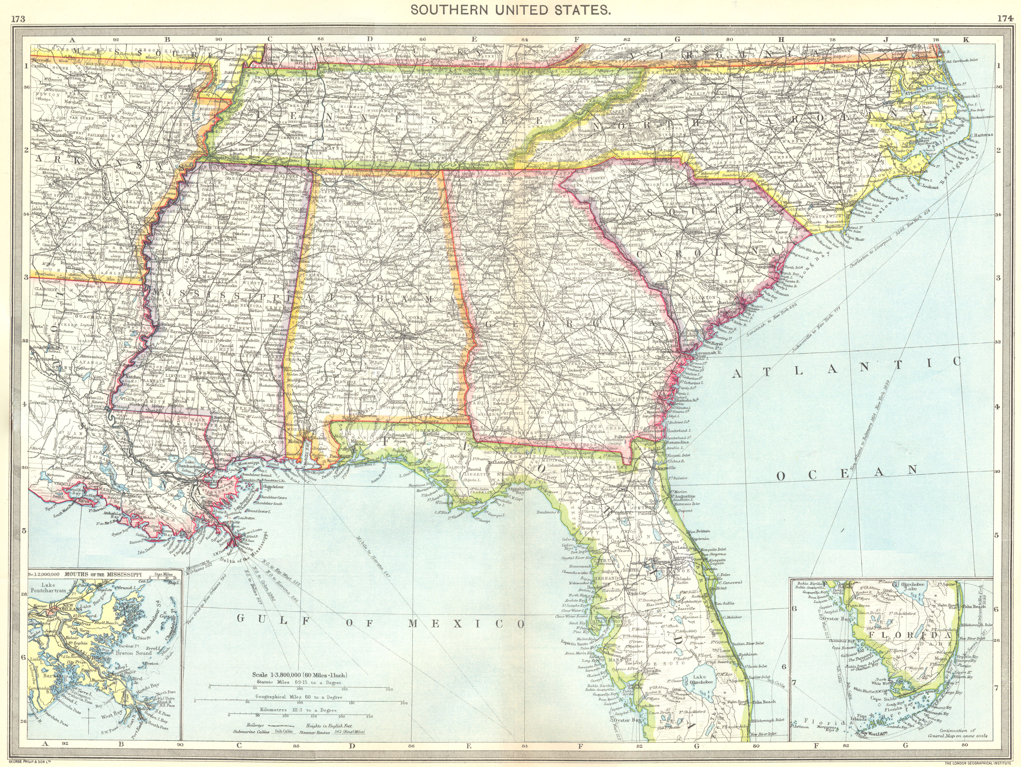 Associate Product USA. Southern US; maps of Mouths Mississippi; Florida 1907 old antique