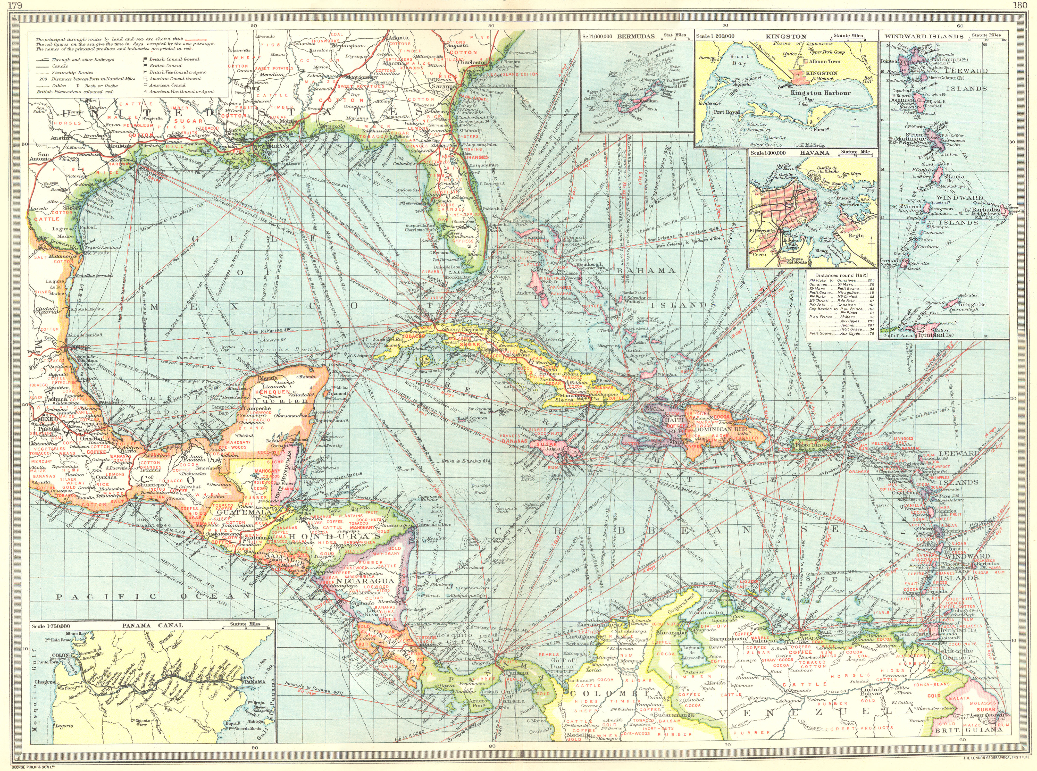 Associate Product CARIBBEAN CENTRAL AMERICA. Industry & Comms; Panama Canal; Bermuda 1907 map