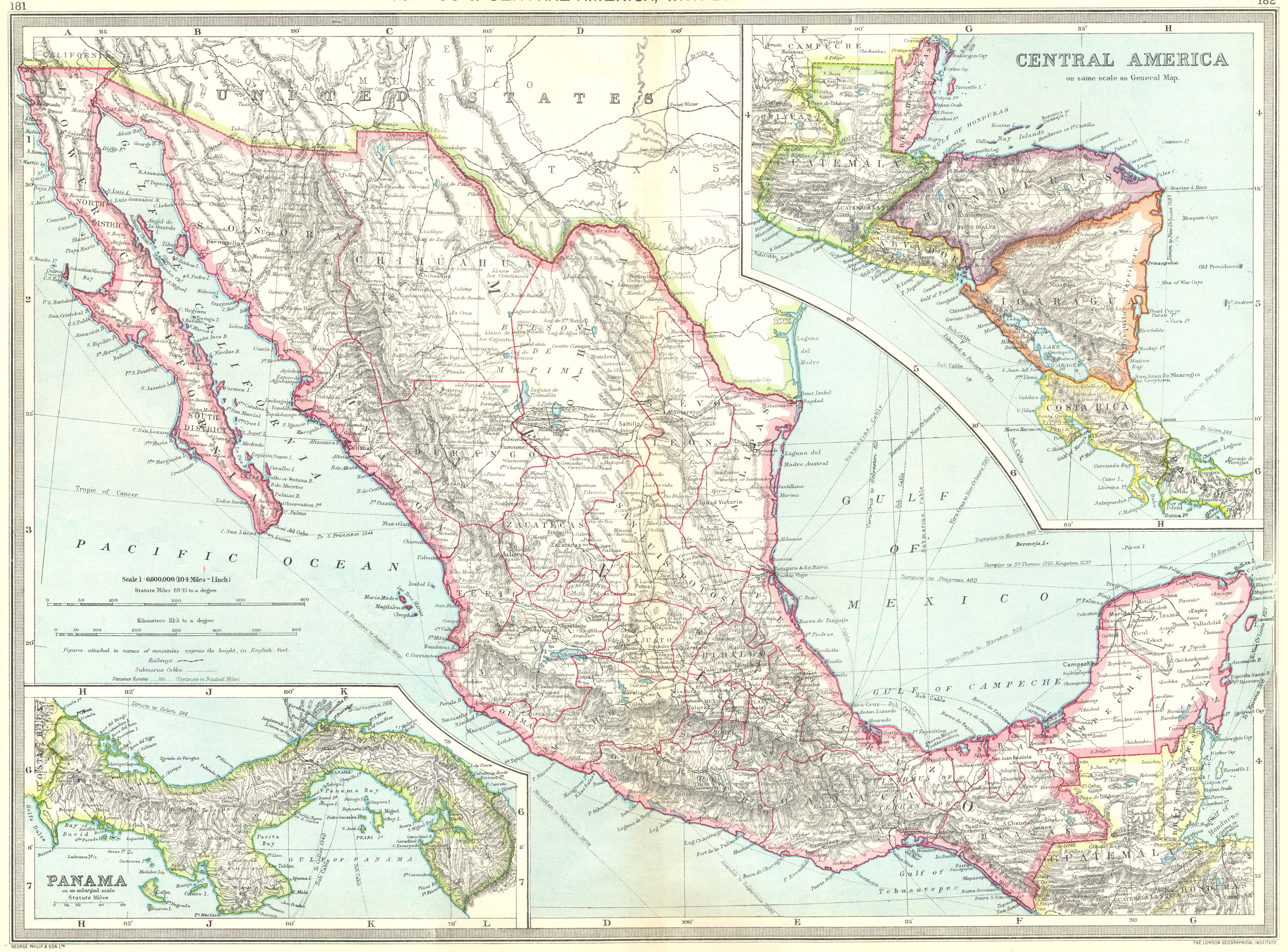 Associate Product MEXICO. Belize Honduras Guatemala Nicaragua Costa Rica Panama 1907 old map