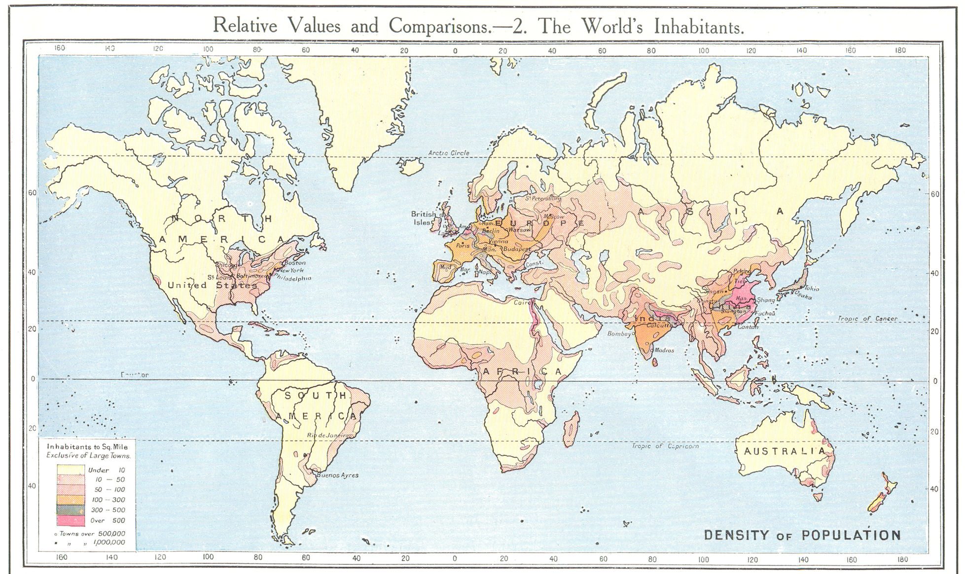 Associate Product WORLD. Population density. The World's Inhabitants 1907 old antique map chart
