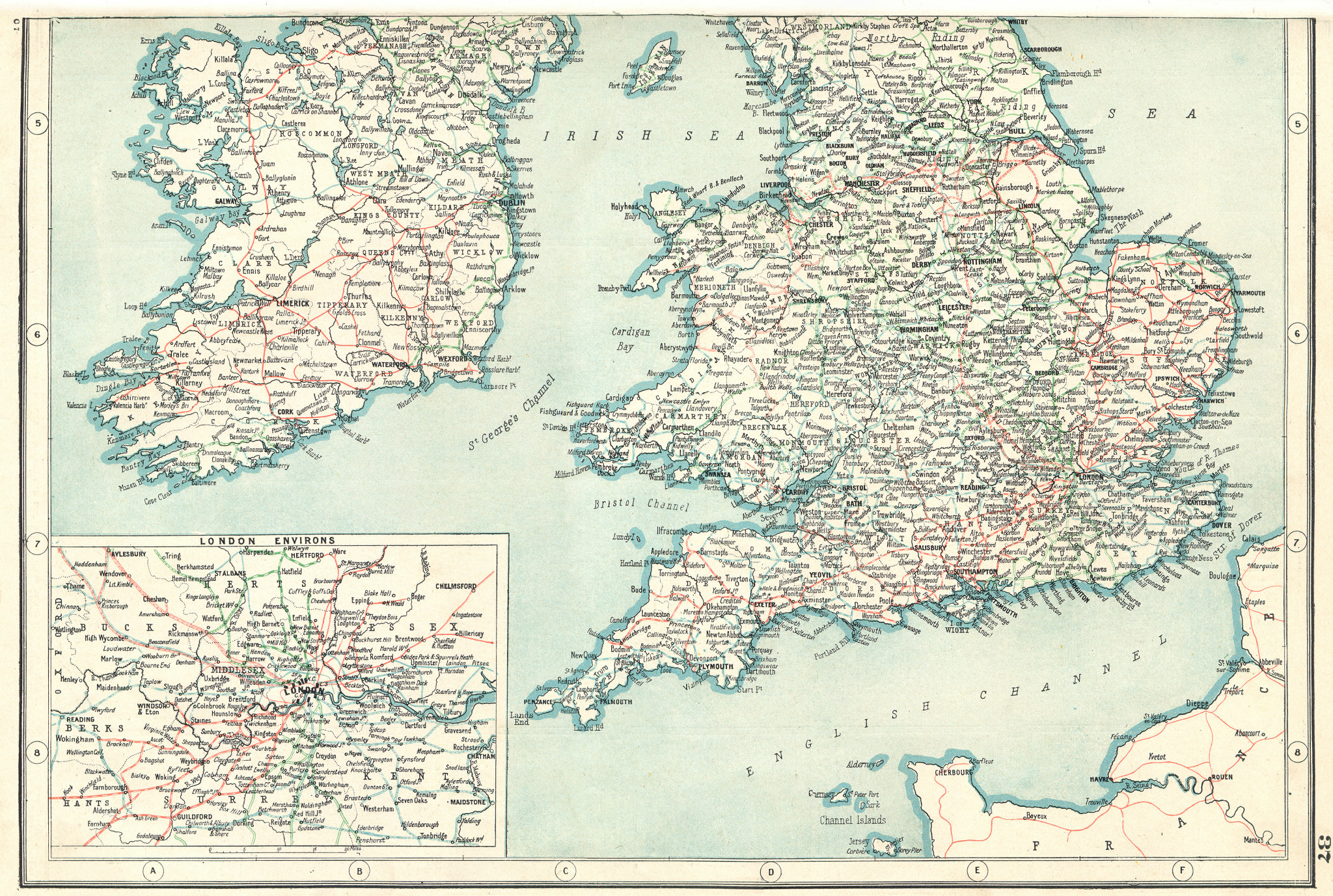 Associate Product British Isles Railways. South Sheet; inset London Environs. HARMSWORTH 1920 map