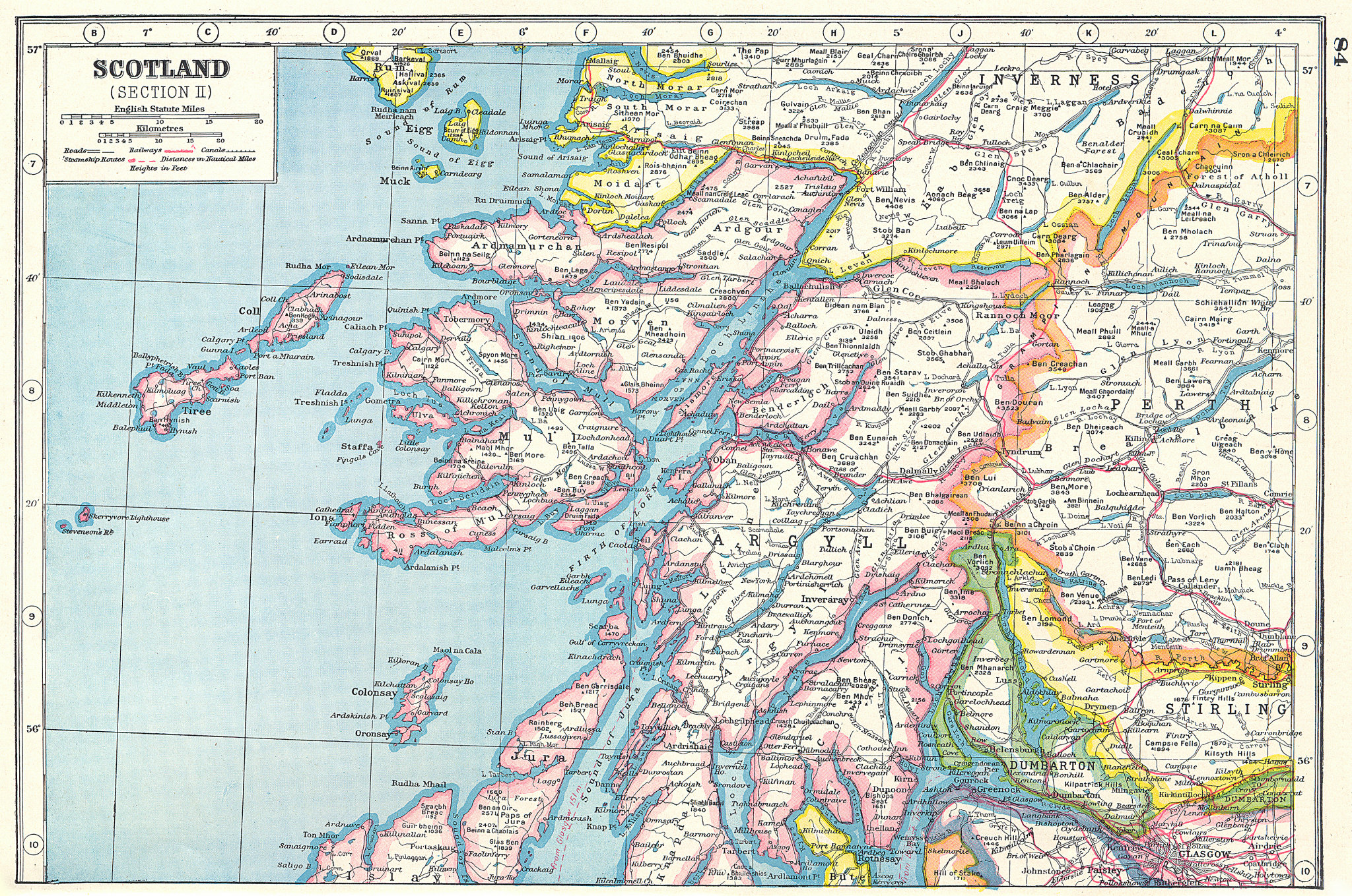 Associate Product SCOTLAND WEST. Argyll Dumbarton Stirling Mull Jura Coll Rum 1920 old map