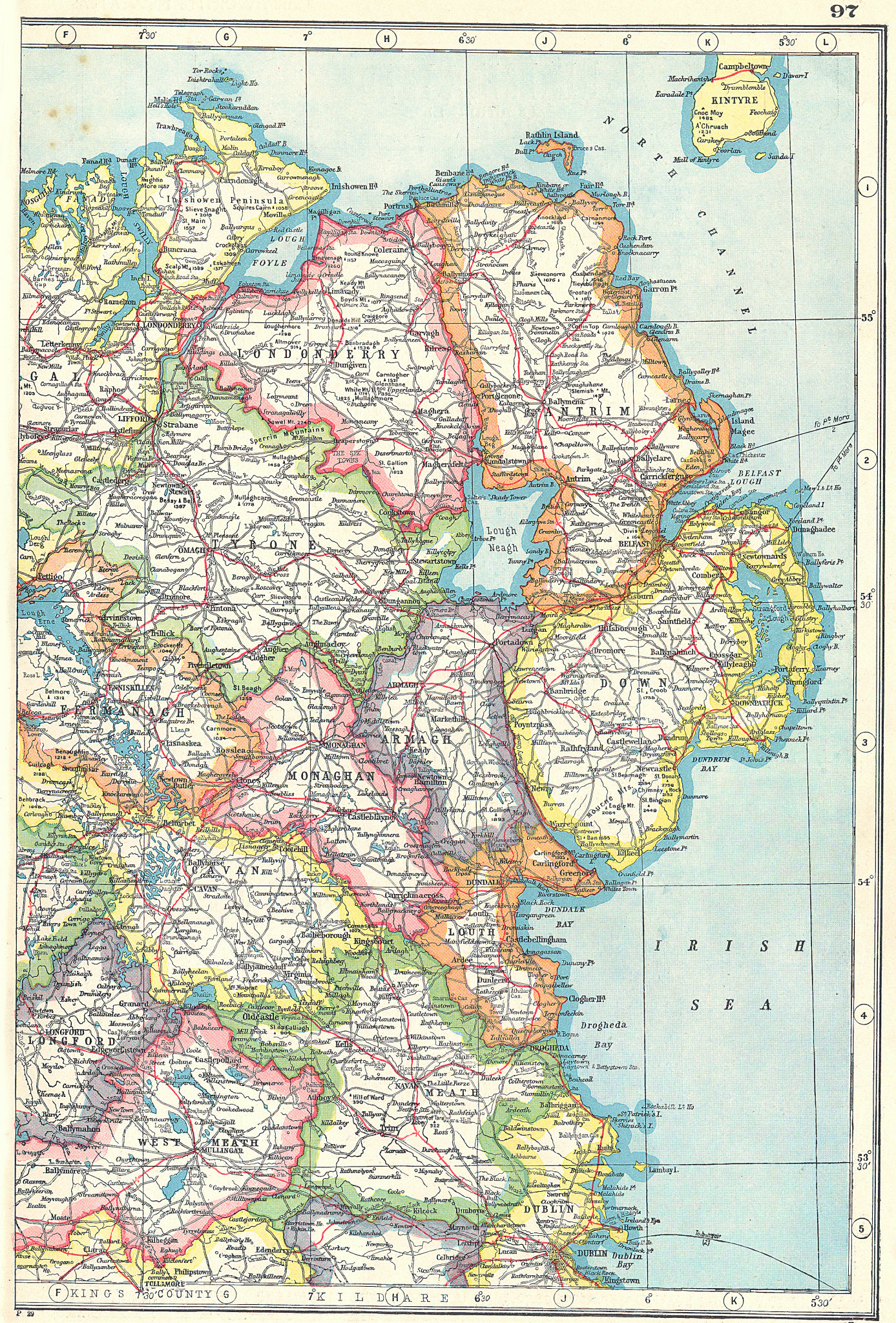 Associate Product IRELAND NORTH EAST. Ulster Antrim Down Londonderry Tyrone Armagh etc 1920 map
