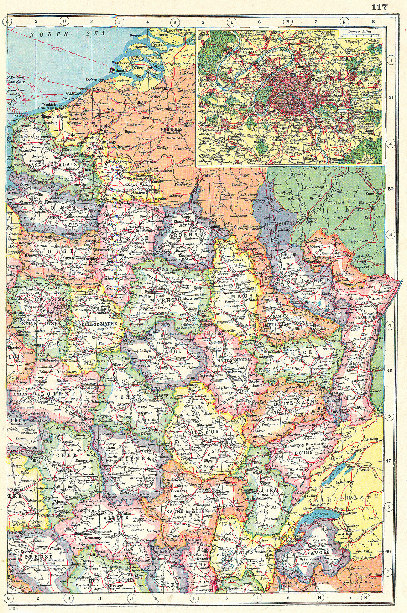 Associate Product FRANCE NORTH EAST. Showing departements. Inset Paris & environs 1920 old map