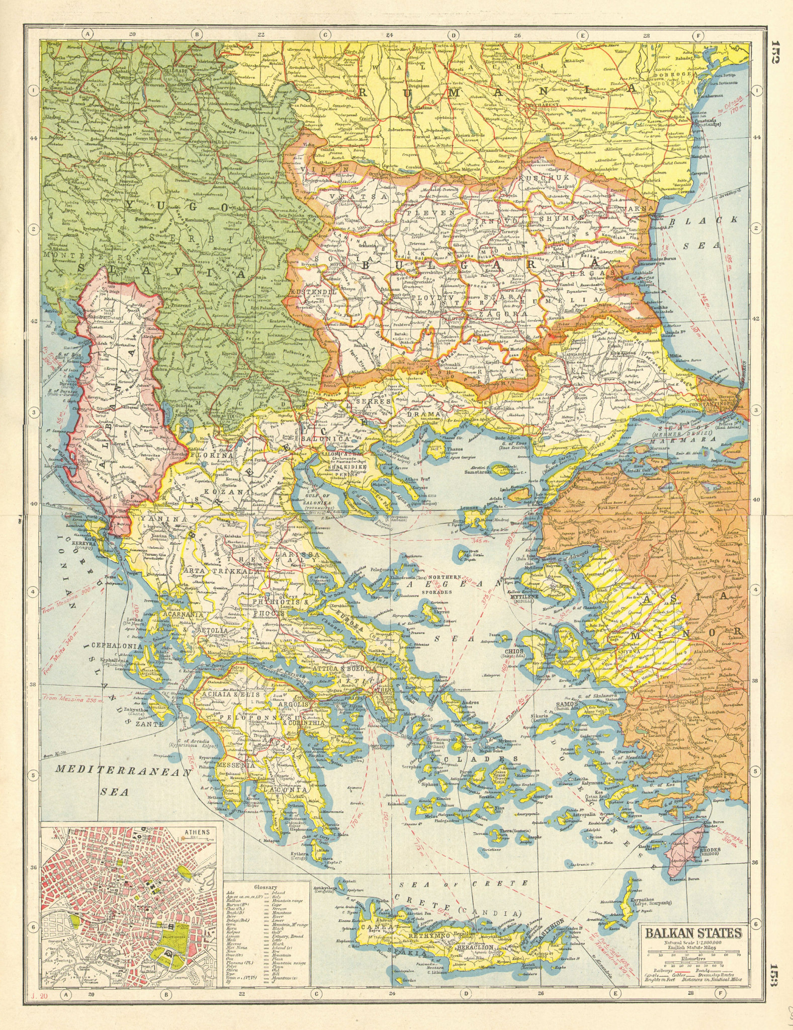 BALKANS GREECE. Bulgaria Albania Yugoslavia; Inset Athens. HARMSWORTH ...