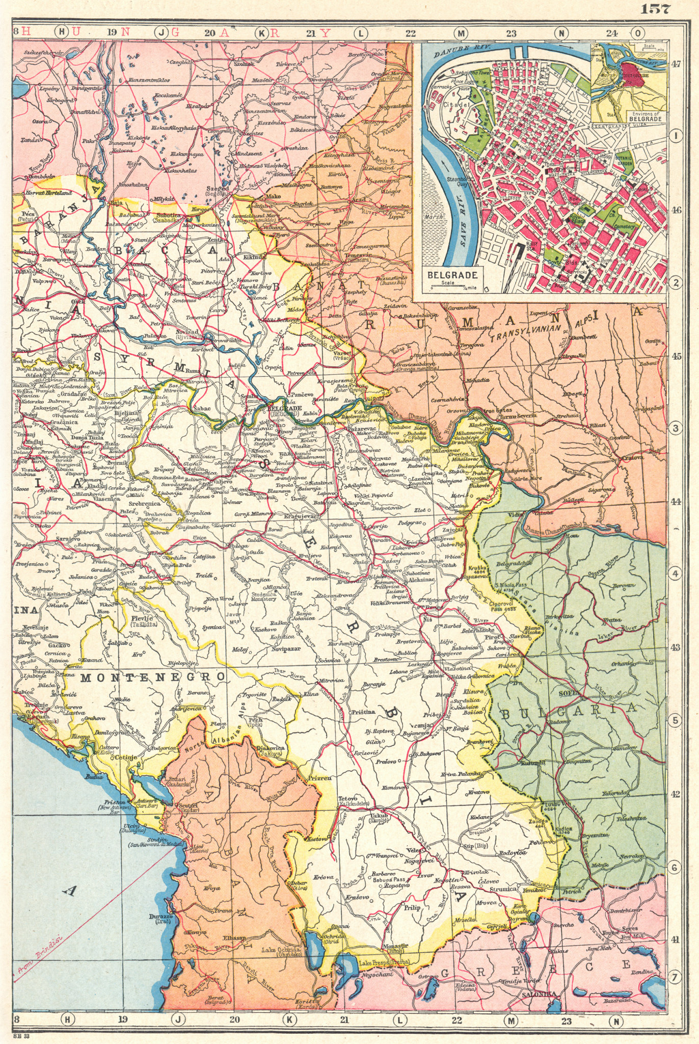 Associate Product SERBIA. Montenegro; Yugoslavia East. inset Belgrade plan. HARMSWORTH 1920 map