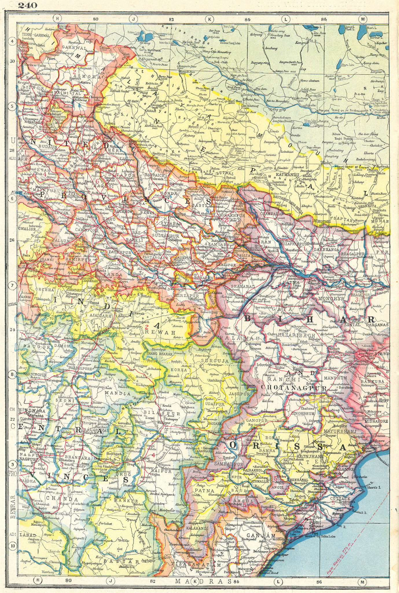 Old Map Of Bihar India North East. Orissa Bihar United & Central Provinces Nepal 1920 Old Map