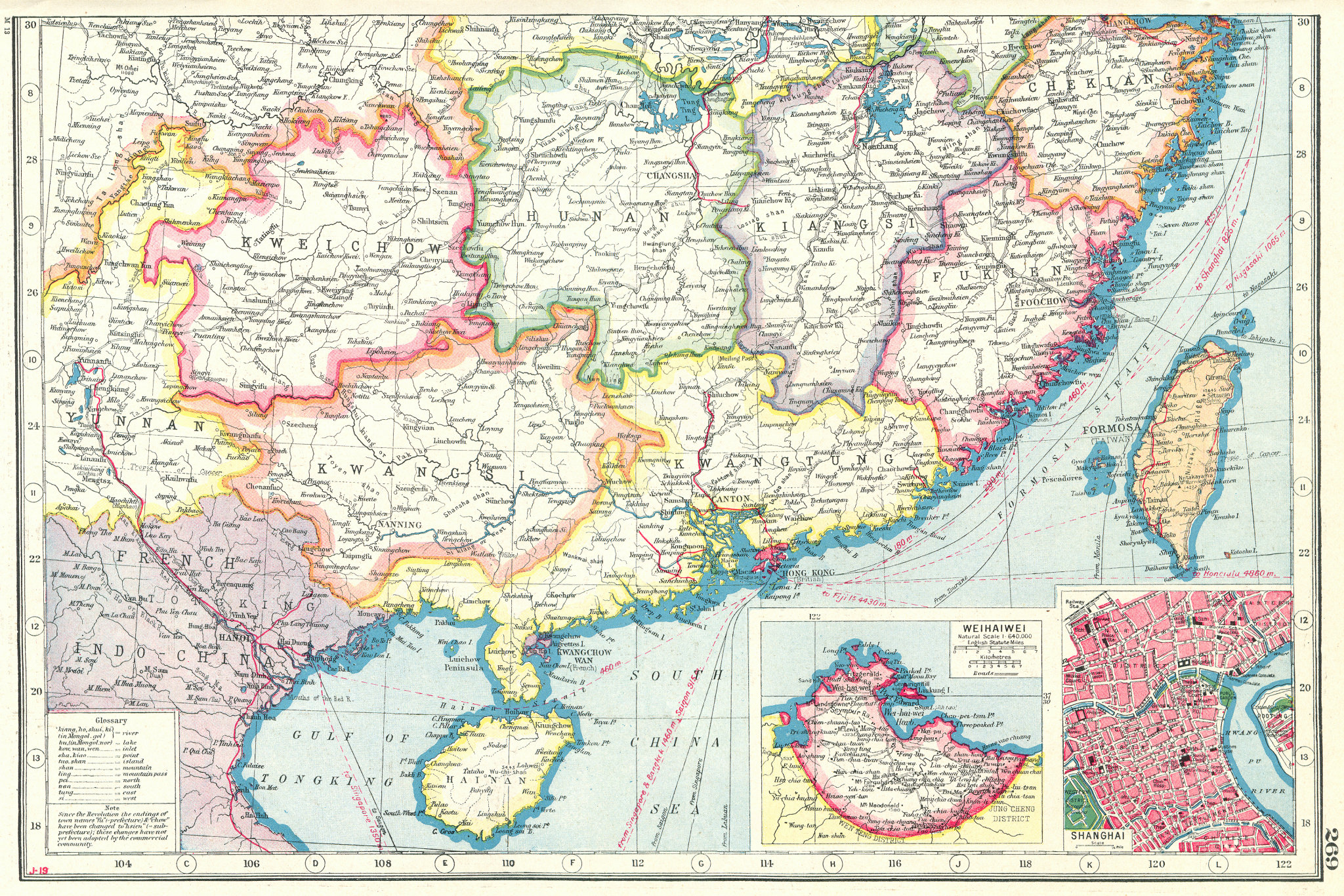 Associate Product SOUTH CHINA. inset Weihaiwei (Weihai) & Shanghai. Taiwan Formosa 1920 old map