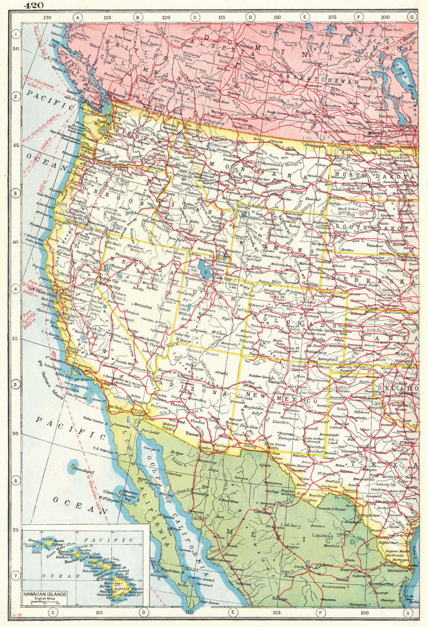 UNITED STATES EAST RAILWAYS. Roads canals steamship routes. USA 1920 ...