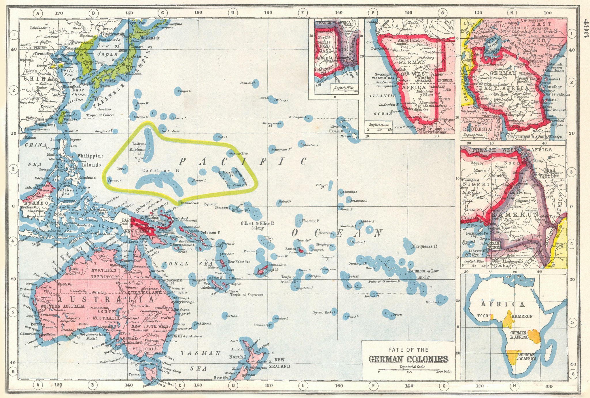 Associate Product WORLD WAR 1.Fate of German Colonies;Namibia Cameroon Benin Tanzania 1920 map